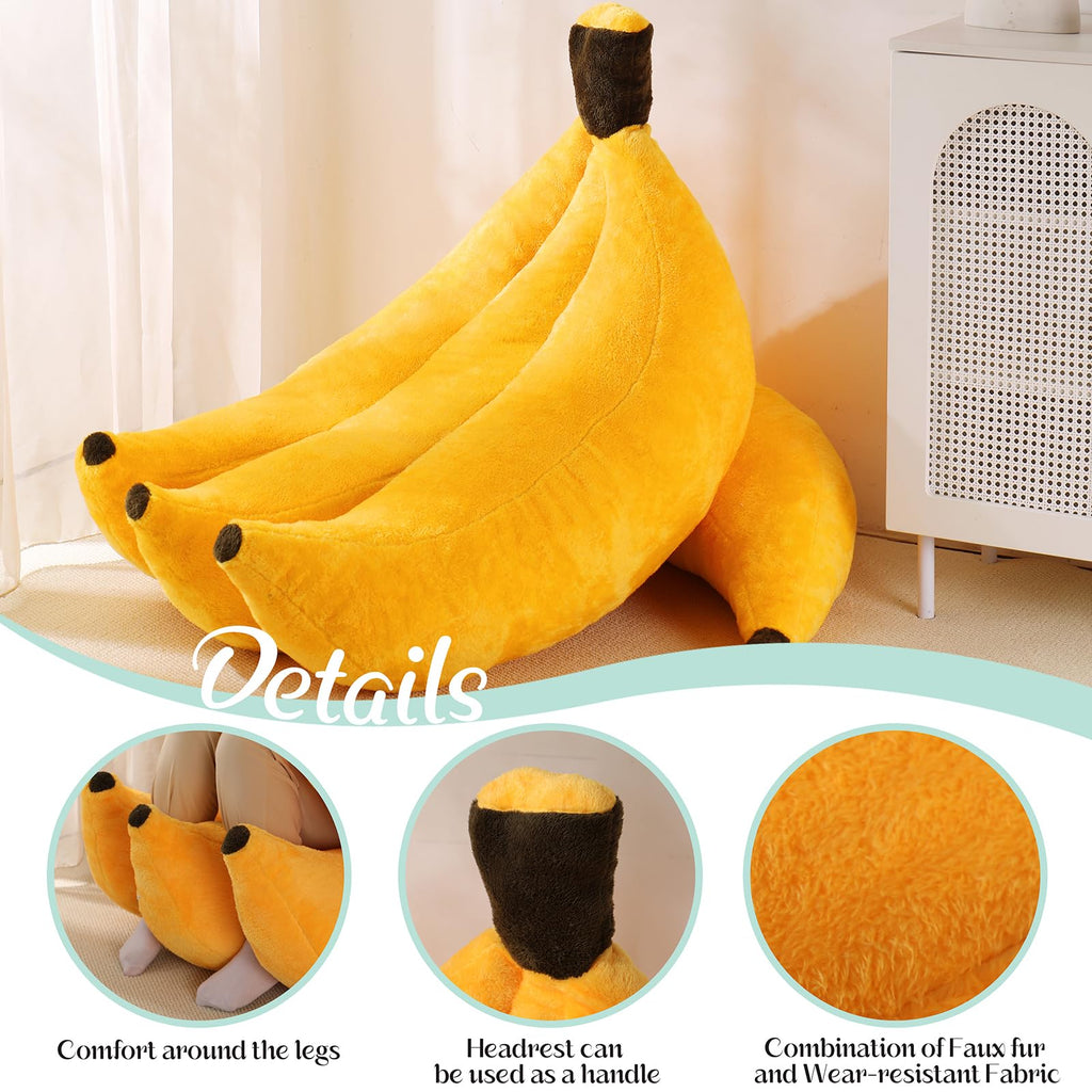 Banana Bean Bag Chair with Ottoman, Floor Sofa Bed with Footrest, Comfy Convertible Lounger for Teens & Adults, Plush Couch for Bedroom, Living Room or Dorm, M-Yellow