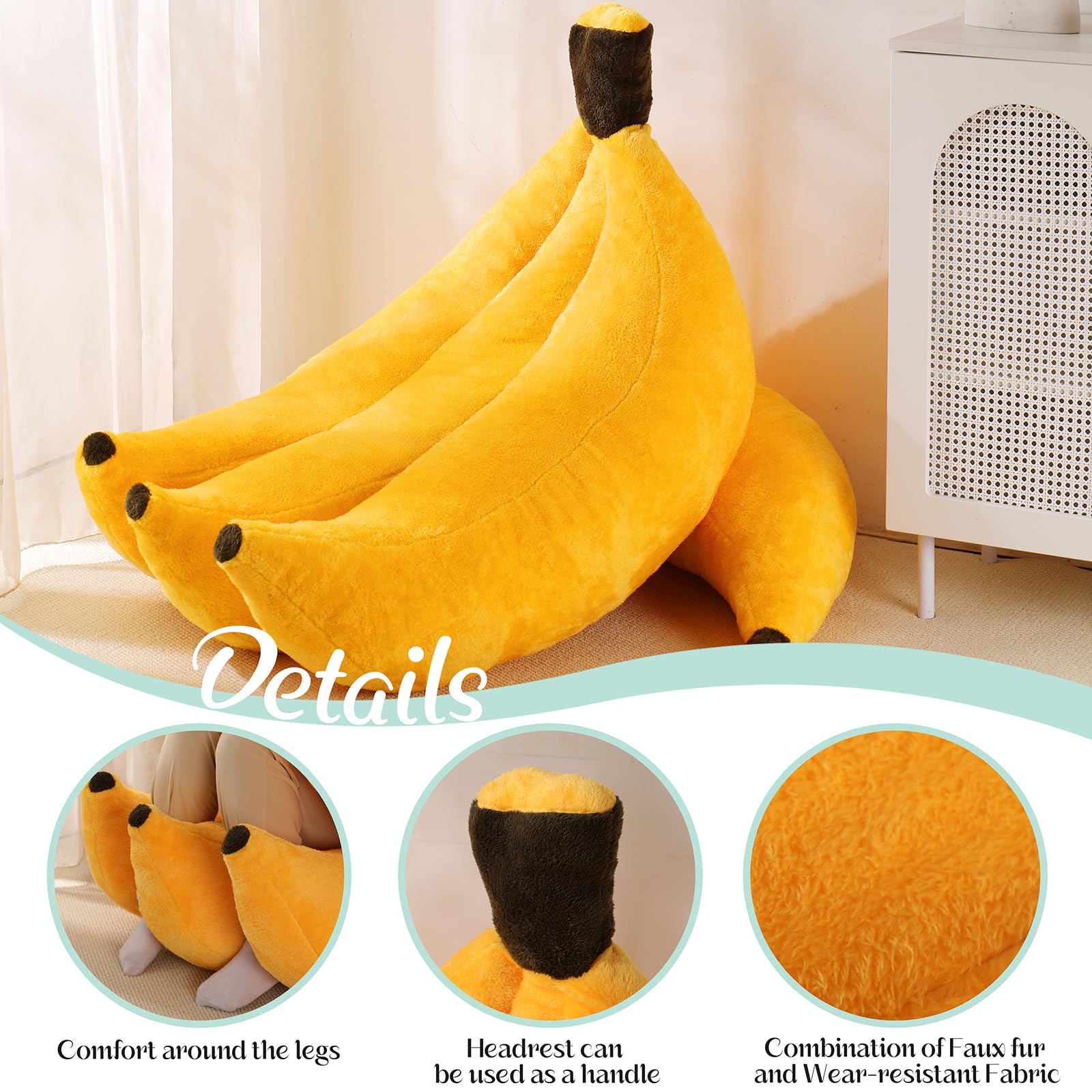 Banana Bean Bag Chair with Ottoman, Floor Sofa Bed with Footrest, Comfy Convertible Lounger for Teens & Adults, Plush Couch for Bedroom, Living Room or Dorm, M-Yellow