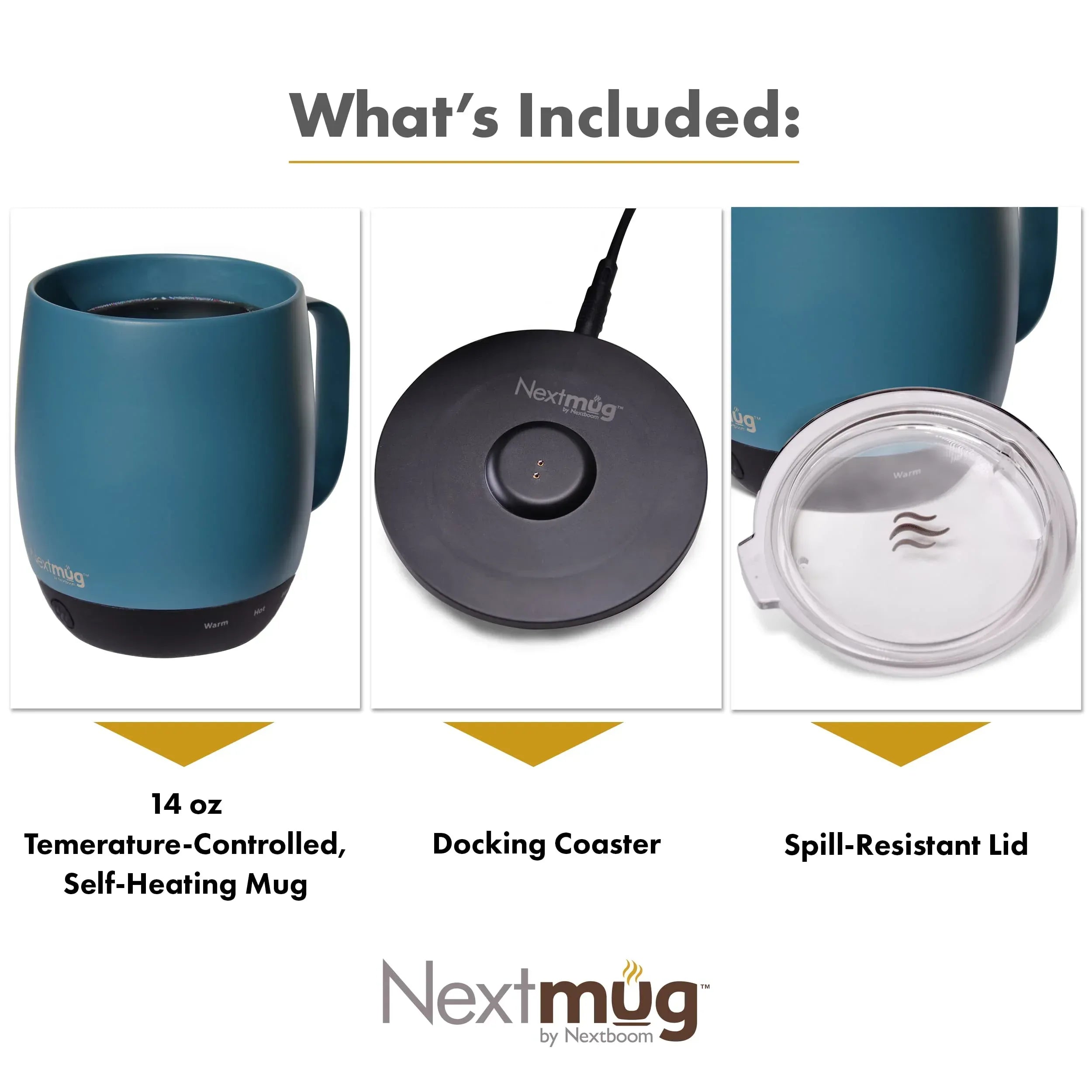 Nextmug - Temperature-Controlled, Self-Heating Coffee Mug (Black - 14 oz.) - Unique Gift Market