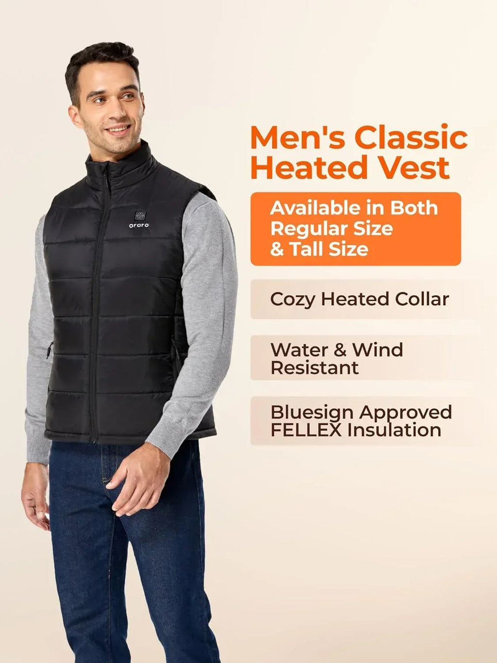 ORORO Men's Lightweight Heated Vest with USB-C Rechargeable Battery, Puffer Classic Heating Vest - Unique Gift Market