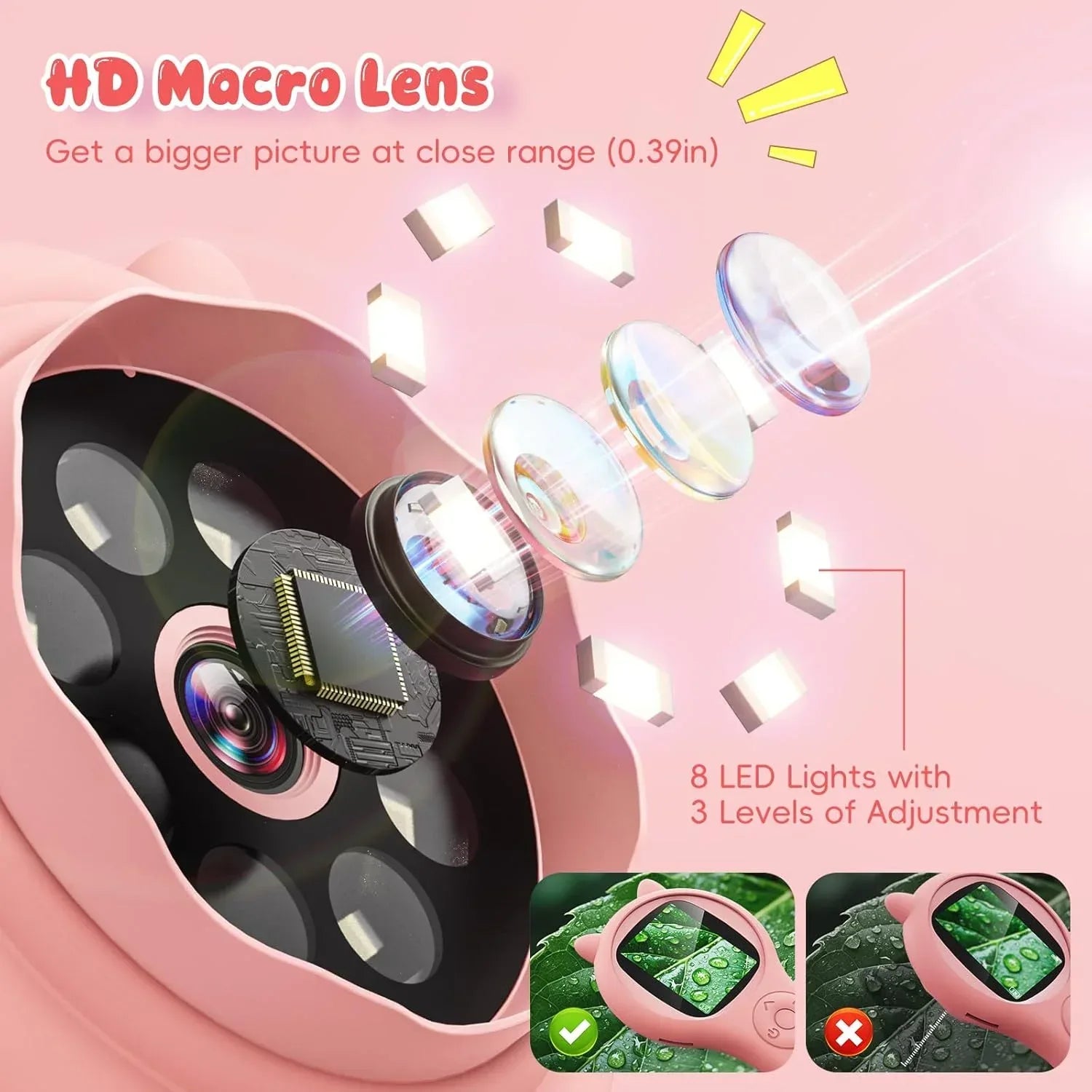 Portable Handheld Mini Digital Microscope for Kids - Educational Science Toys, Christmas & Birthday Gifts for Age 5 6 7 8 9 10 11 12 Girls & Boys (Pink) - Unique Gift Market