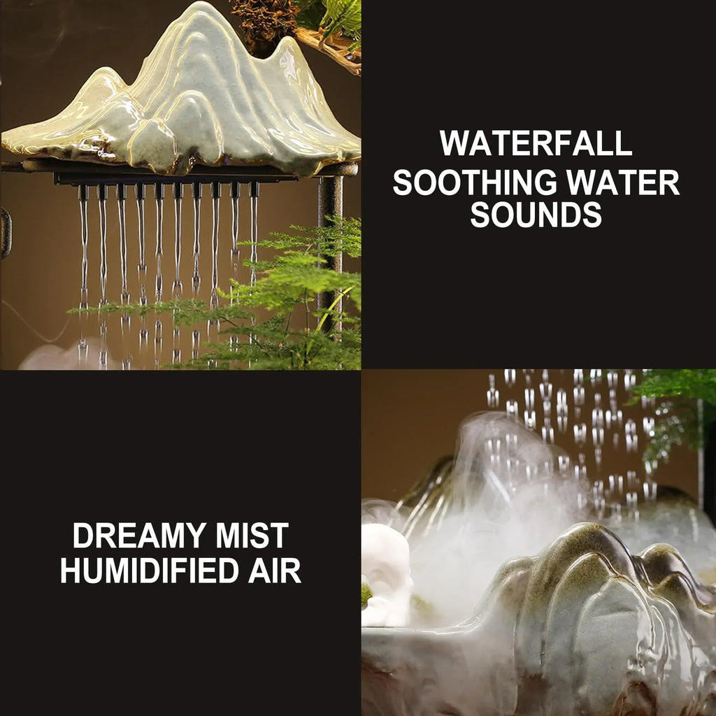 Buddha Tabletop Fountain Indoor Waterfall Fountain Office Tabletop Water Fountain with Lights Backflow Incense Burner Ceramic Indoor Zen Decor for Home Office Yoga Meditation (Buddha) - Unique Gift Market