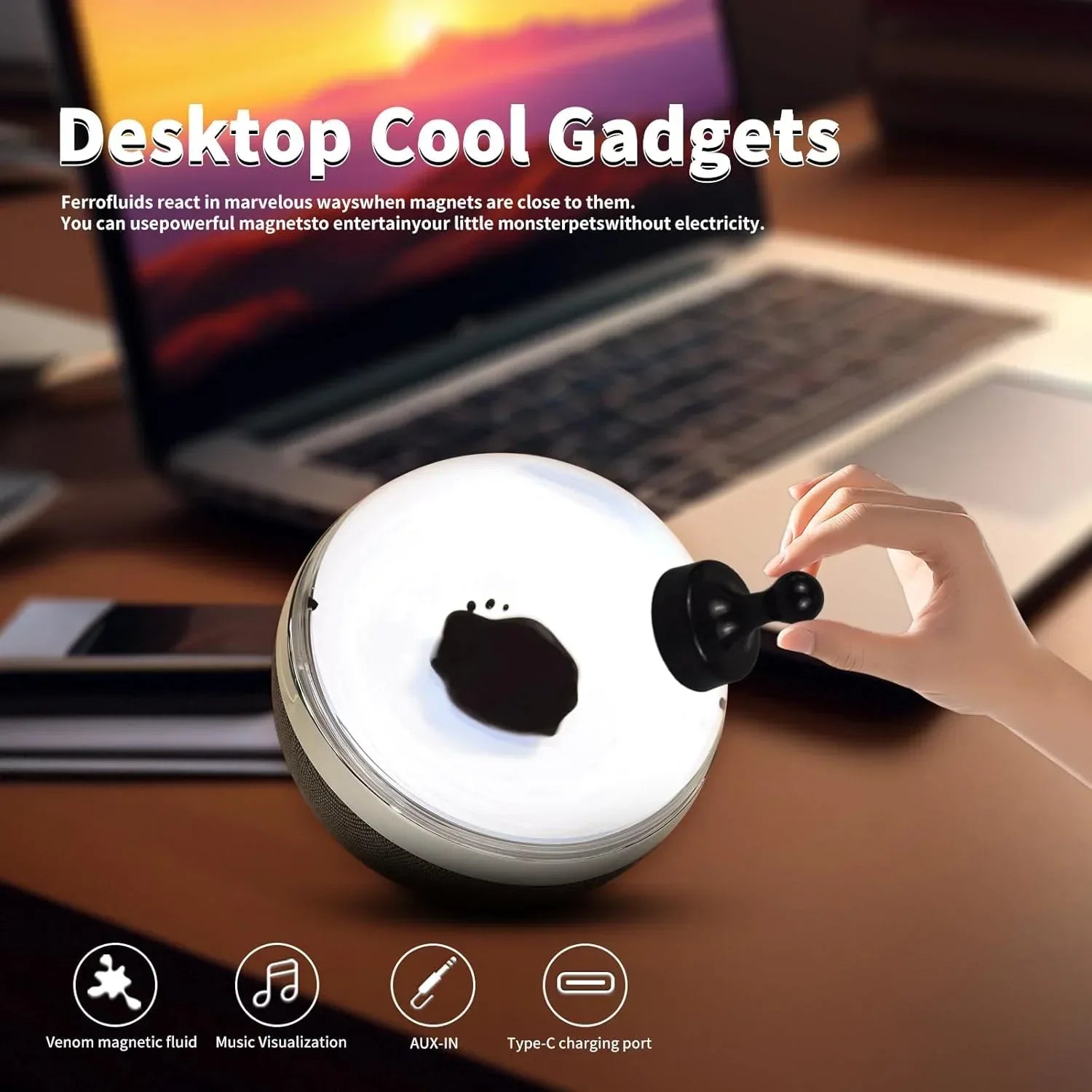 Liquid Motion Sound Visualizer Lamp, Compound-Venom Ferrofluid Desk Lamp, Dancing Ferrofluid with Music Rhythm, Desktop Decor with Back Light, Liquid Motion Lamp(Does Not Make Sound) - Unique Gift Market