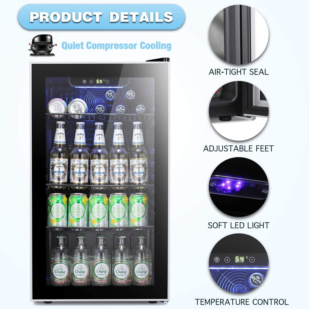 Antarctic Star 18L Beverage Refrigerator Cooler 24Can, Mini Fridge with Quiet Compressor, LED Light,Freestanding Small Fridge with Electronic Temperature Control for Home and Bar(40-61 ℉)