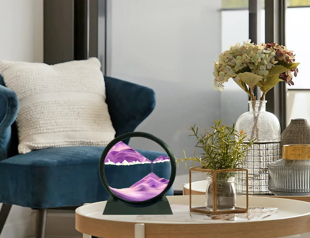 Moving Sand Art Picture - Sand Art Liquid Motion 3D Deep Sea Sandscape, Round Glass Frame Display Flowing Sand Relaxing Toy for Desktop Home Office Work Ocean Decor(Black, 7") - Unique Gift Market