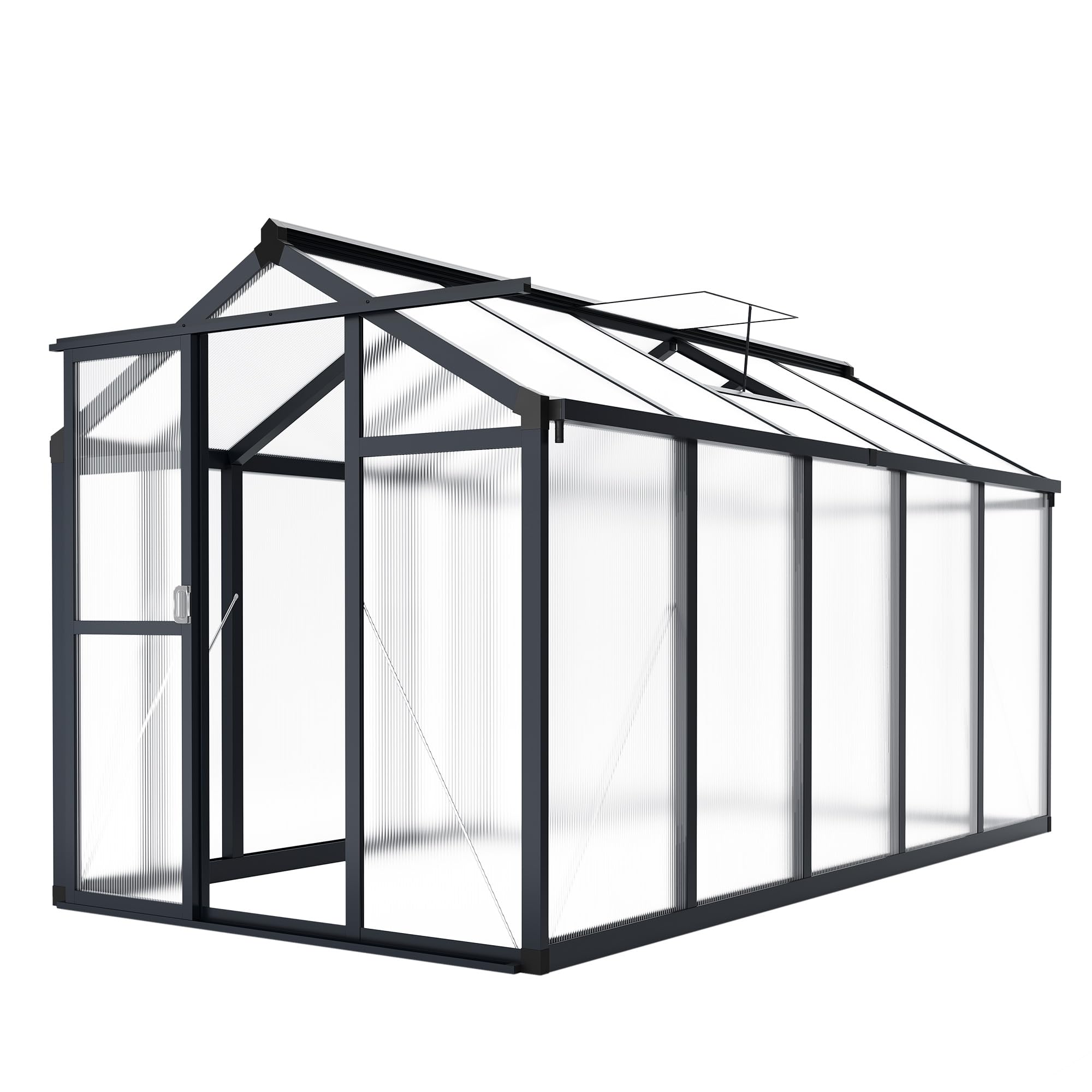 6×8FT Greenhouses for Outdoors, Aluminum Polycarbonate Greenhouses with Roof Vent - Heavy-Duty Walk-in Green Houses for All-Season Backyard Gardening