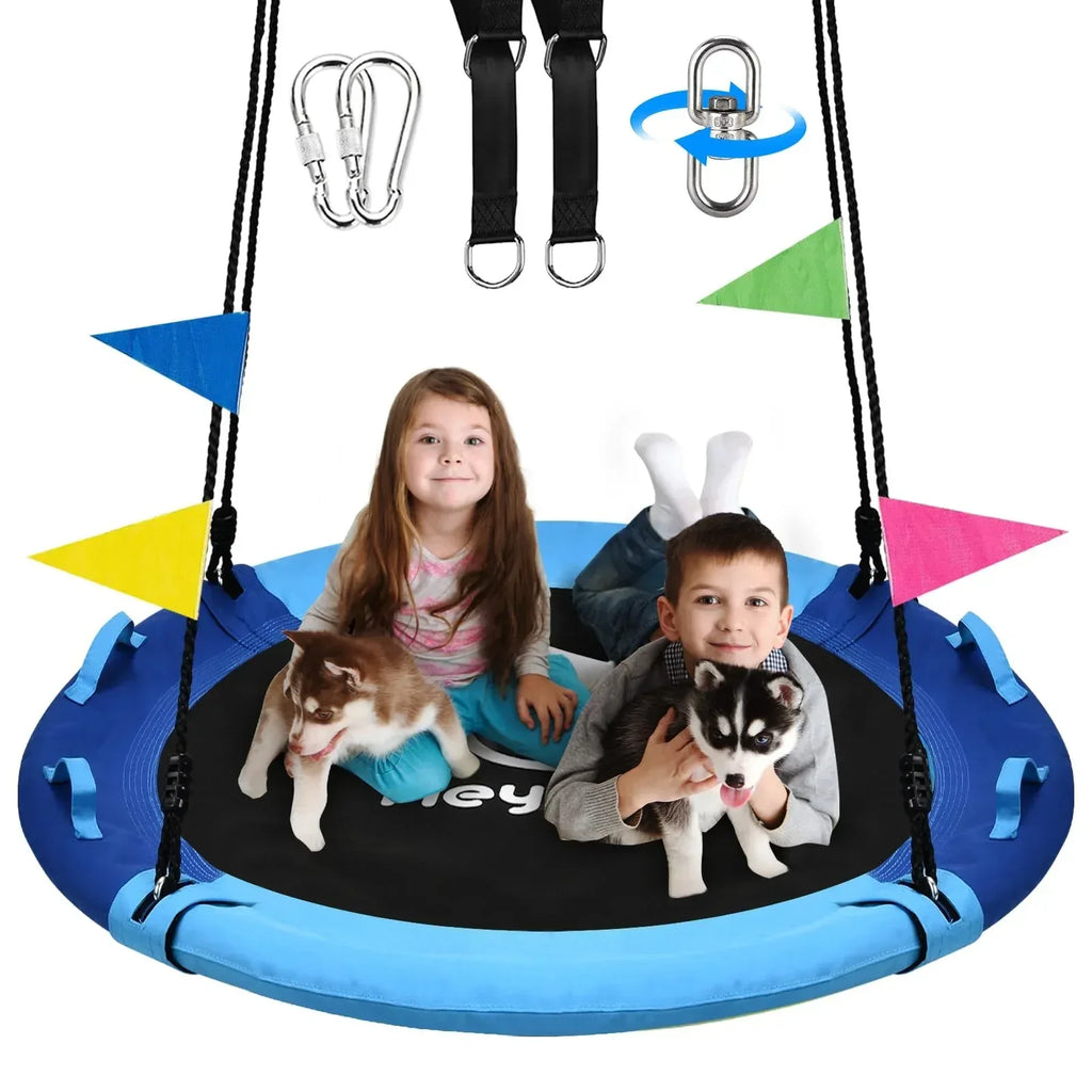 43 Inch Tree Swing, 900lbs Weight Capacity Saucer Swing Sets for Kids & Adults, with 360 Degree Swivel and Adjustable Hanging Strap, Green and Blue - Unique Gift Market