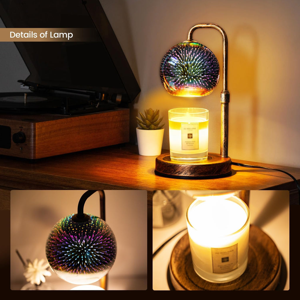 Glocusent Candle Warmer Lamp with Timer, 3D Glass Globe, Antique Base, Dimmable Height Adjustable Wax Melter for Scented Jar Candles, 2-8H Auto Off, Christmas Birthday Gifts for Women, Home Decor Gift