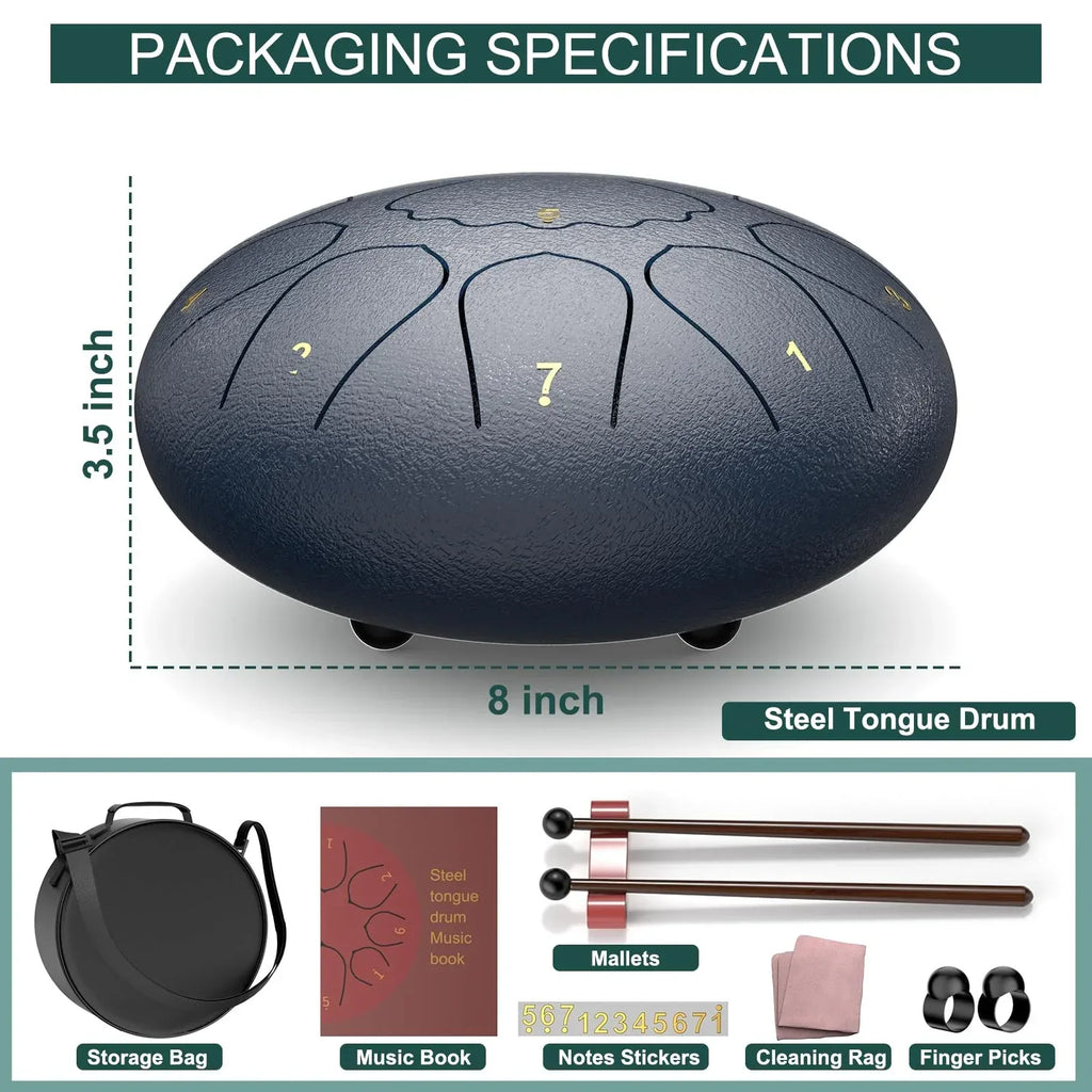 Rain Drum for Outside Garden, 6 Inches 8 Notes Steel Tongue Chakra Drums, Waterproof Meditation Rain Chime, Musical Instruments for Adult Gift with Bag, Music Book, Drum Mallets (Green) - Unique Gift Market