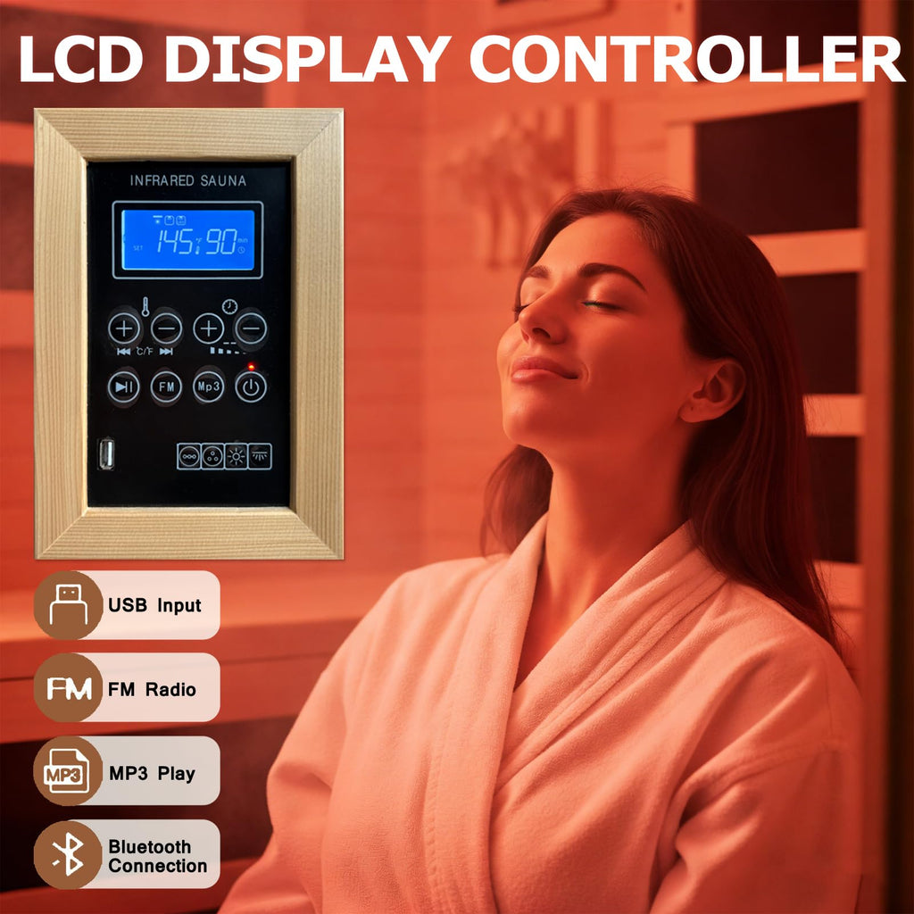 Far Infrared Sauna for 1 Person - 1050W Fast Heating, Canadian Hemlock Wood Home Sauna with Bluetooth Speaker, Chromotherapy & Oxygen Ionizer Easy Assembly Indoor Sauna for Relaxation, Detox, Home Gym