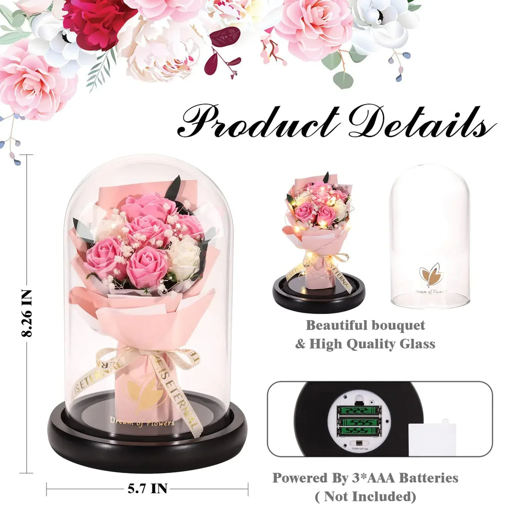 Valentines Day Gifts for Her,Valentines Flower Gifts for Women,Rose in Glass Dome with 2 Light Modes,Light Up Rose Flowers,Valentines Anniversary Birthday Gifts for Women, Mom, Wife, Girlfriend - Unique Gift Market