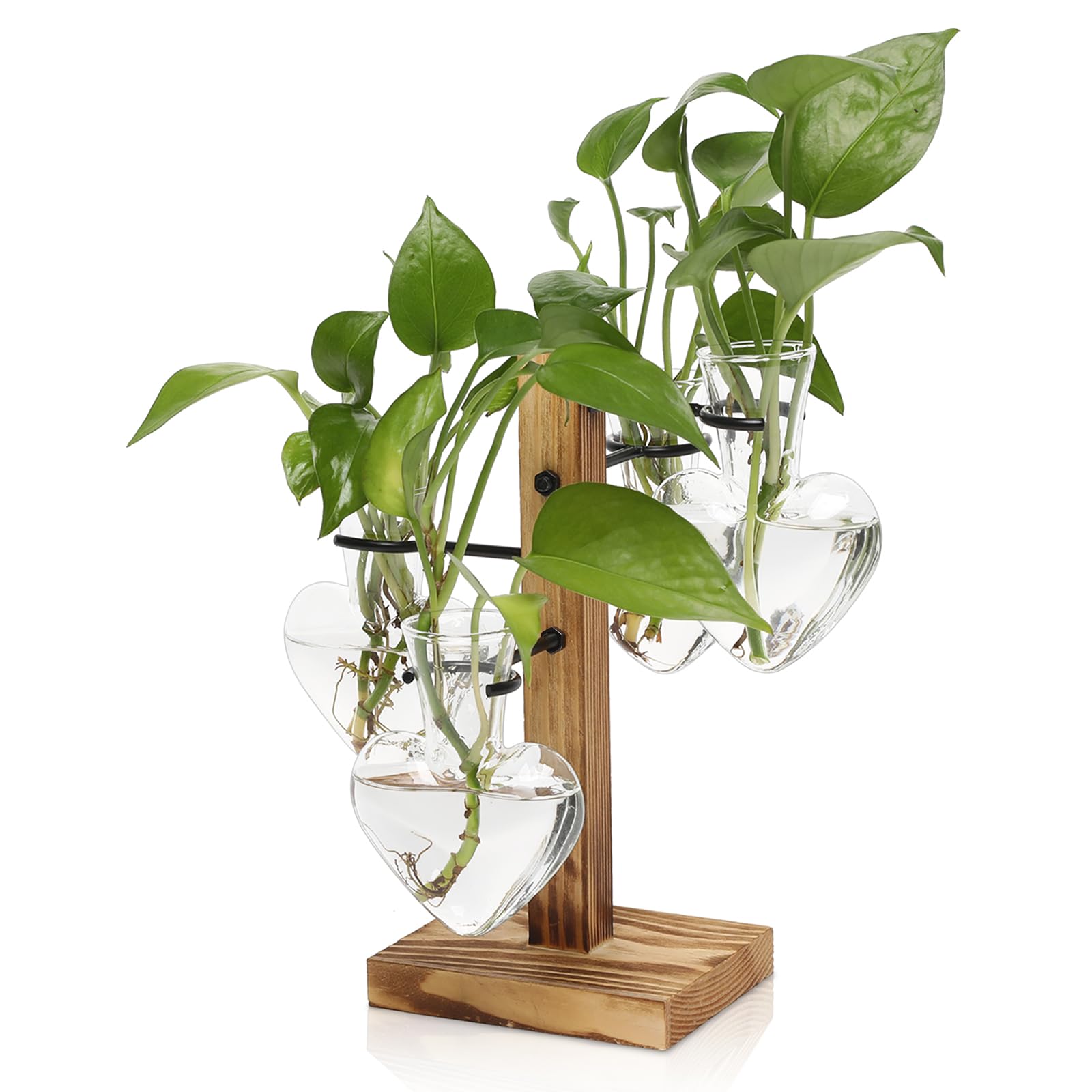 Plant Terrarium Propagation Stations with Wooden Stand, Glass Vase for Indoor Hydroponics Home Garden Office Decoration Gift for Women - 4 Love Bulb Vase