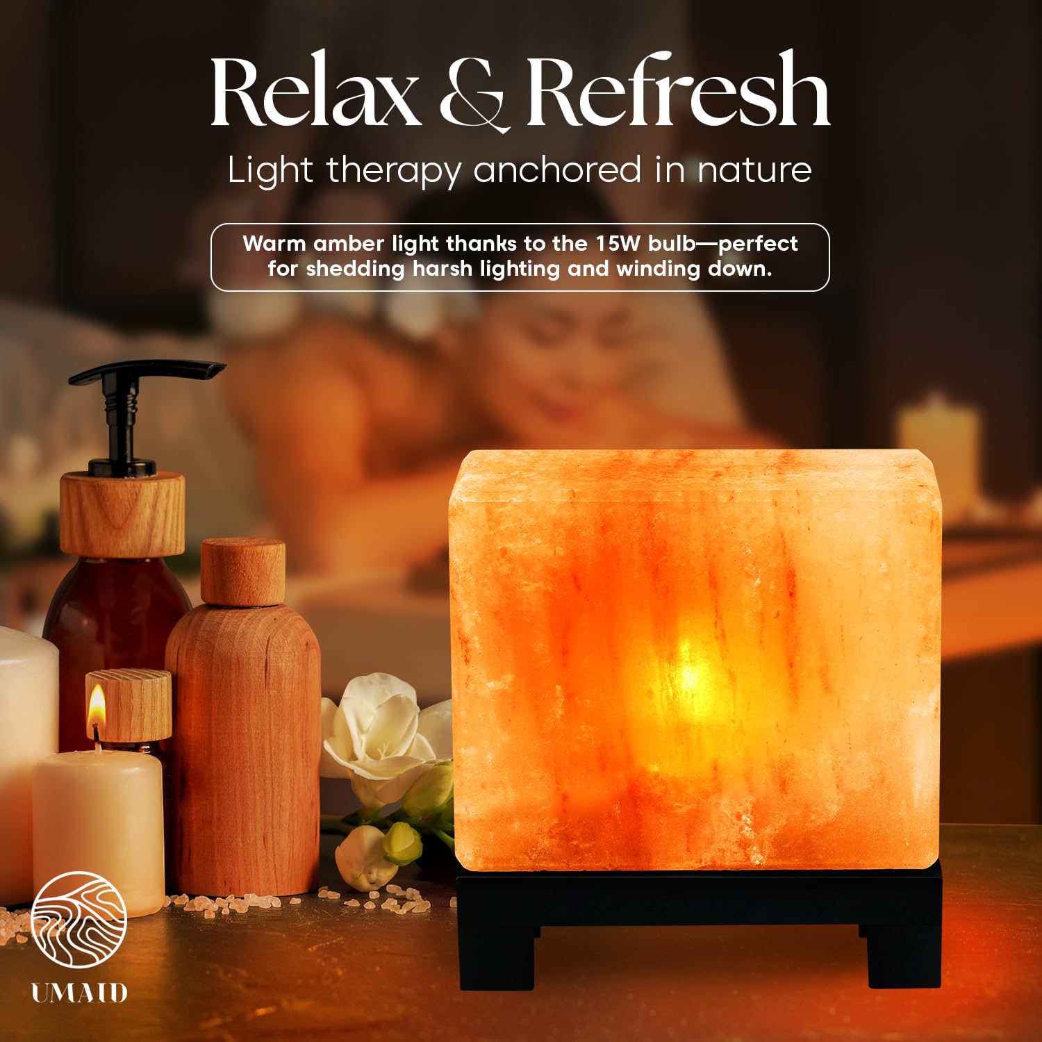 UMAID Himalayan Salt Lamp Bowl with 6 Massage Balls – Dimmable Natural Pink Rock Salt Lamp for Relaxation, Meditation,Yoga, Spa, Office, Bedroom, Wellness, Home Decor, and Unique Gift