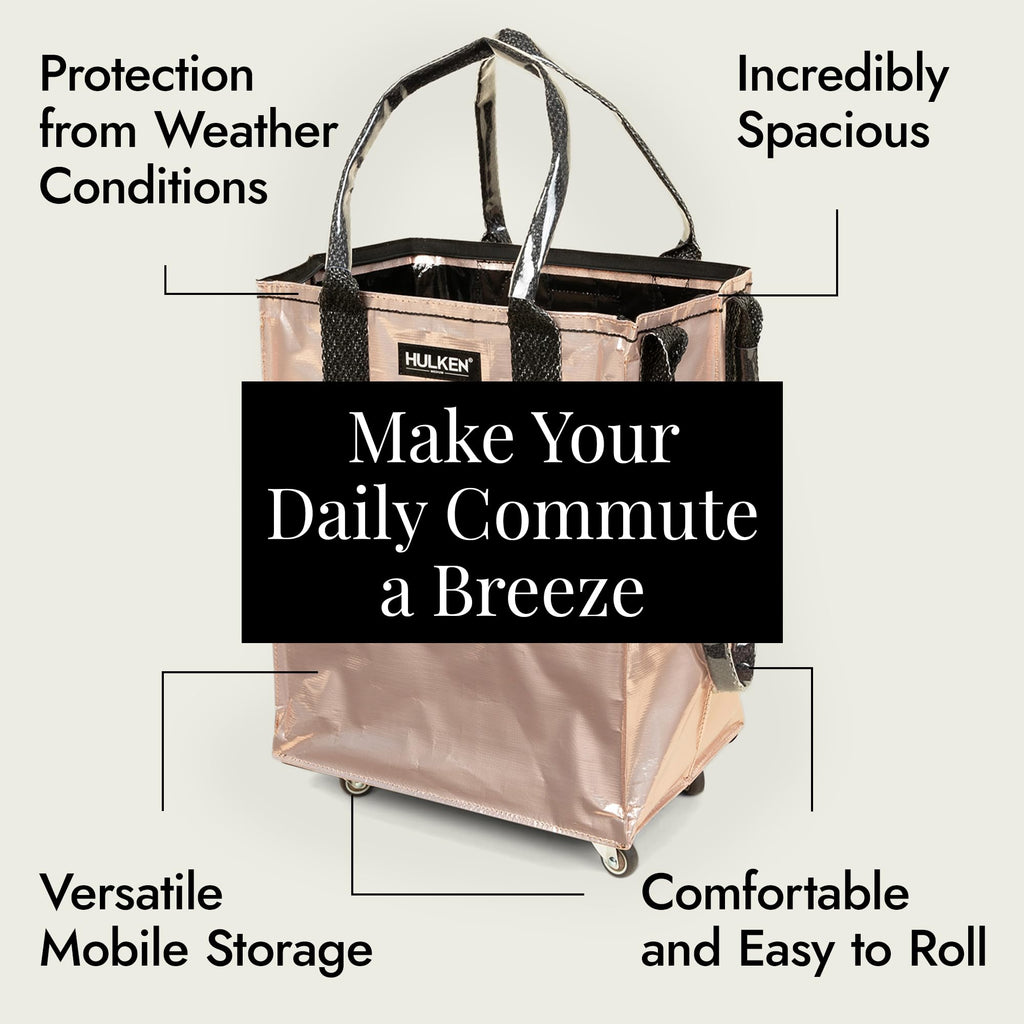 (Medium, Rose Gold) Reusable Grocery Bag On Wheels, Shopping Trolley, Rolling Tote, Zipper Closure, Lightweight, Carries Up to 66 lb, Folds Flat, Unbreakable Handles