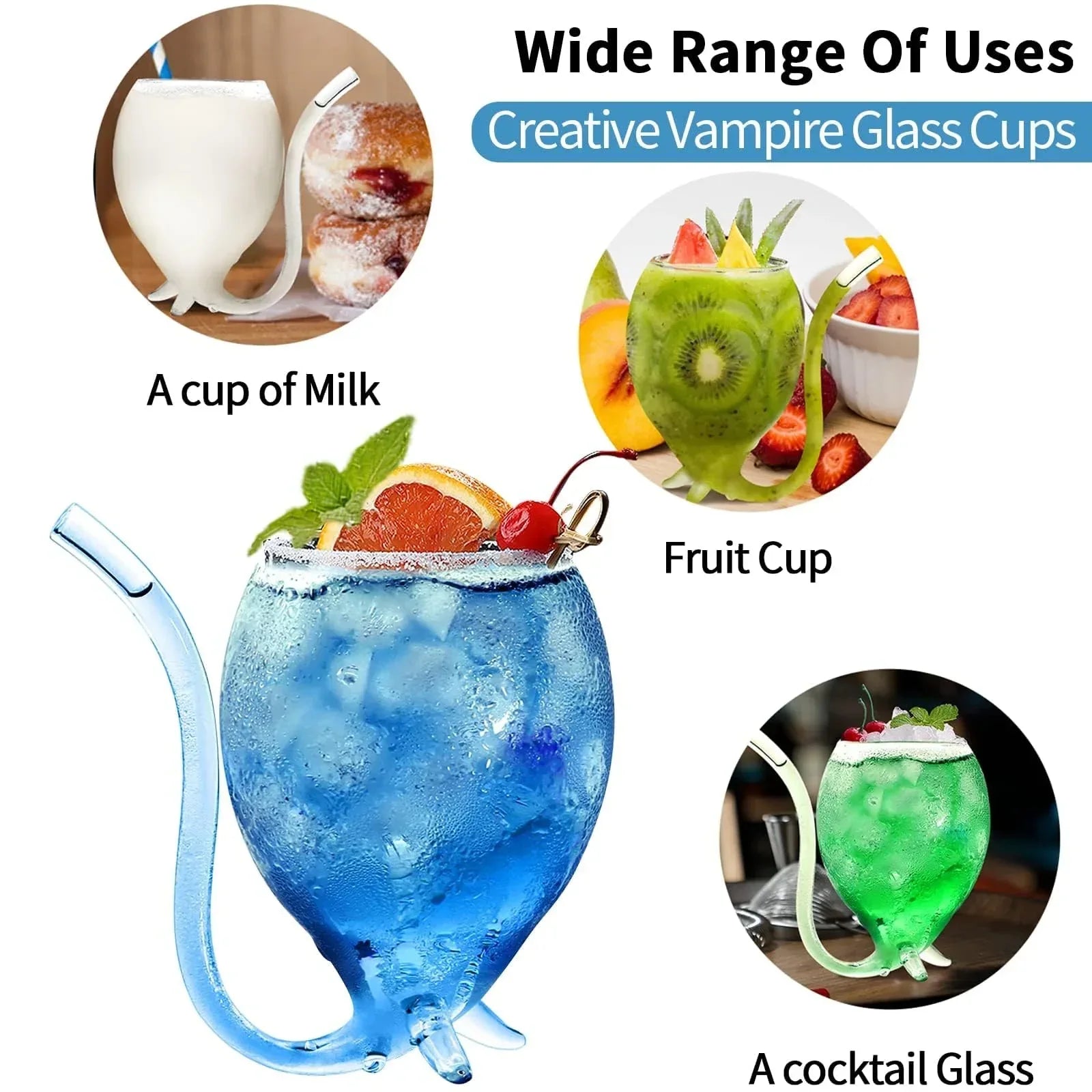 INFTYLE Vampire Wine Glass 12oz Set Of 4 Creative Cocktail Glasses Decanter Cups Mugs with Built-in Straw for Cocktail Wine Juice Ice Cream Champagne Home Bar Party Club Glassware Barware - Unique Gift Market
