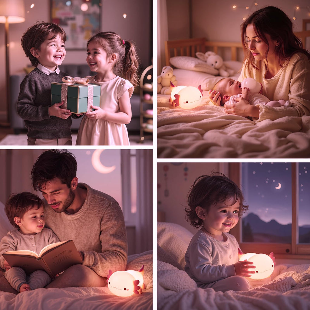 Axolotl Night Light for Kids, Cute Axolotl Lamp Silicone Baby Nursery Night Lamp, Dimmable Squishy Touch Bedside Lamps, Adorable Rechargeable Animal Lamps Gifts Kawaii Room Decor for Kids Girls Boys