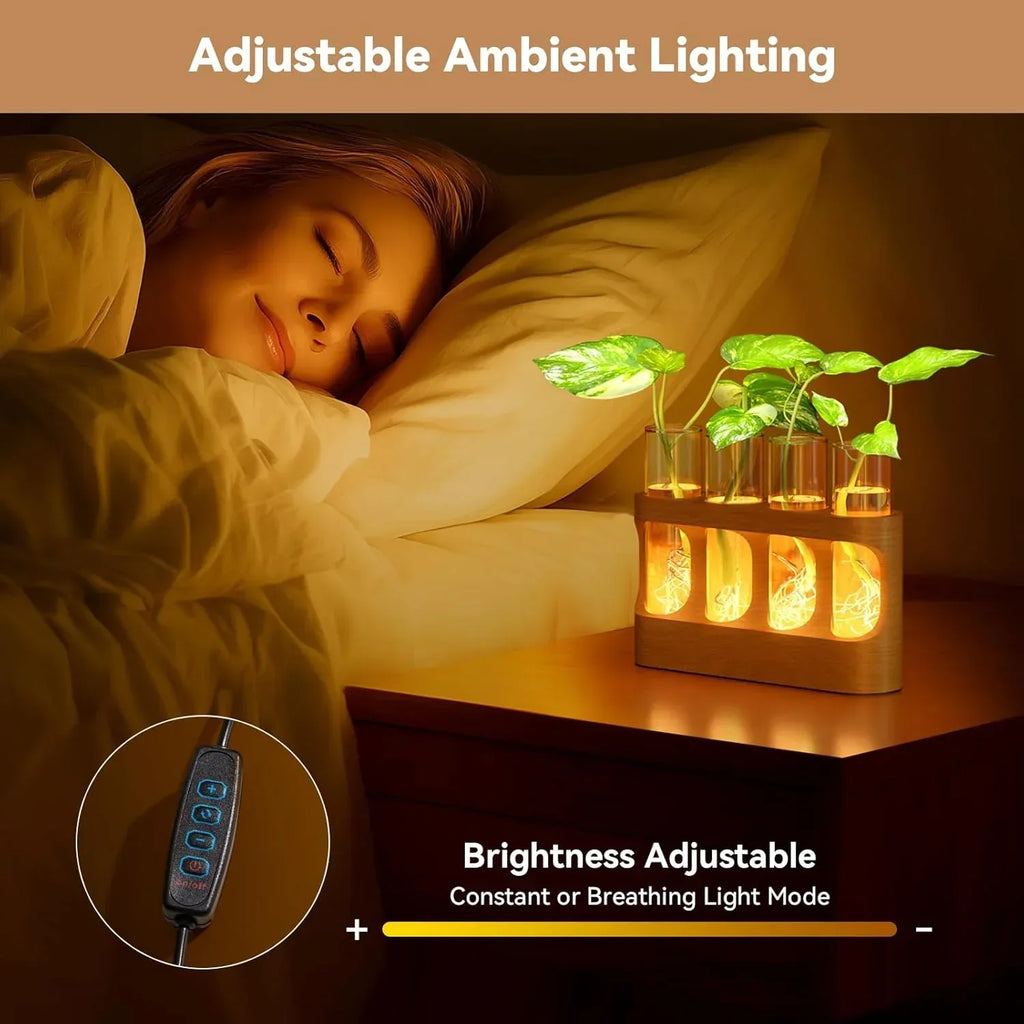 Plant Propagation Station with 9-Speed Adjustable LED Lights, Wooden Stand, 4 Glass Test Tubes for Hydroponic Plants, Unique Gift for Plant Lovers - Unique Gift Market
