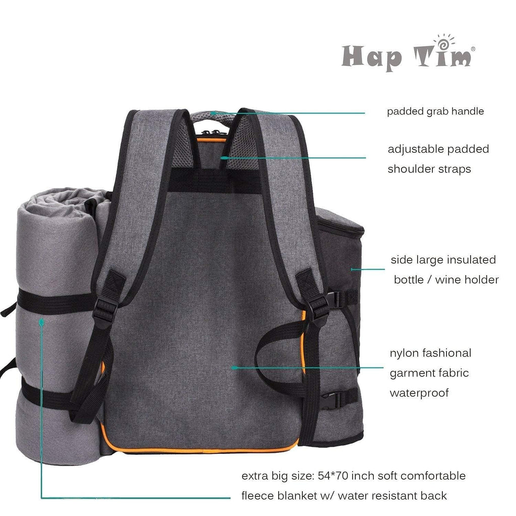 Hap Tim Picnic Basket Backpack for 2 Person with 2 Insulated Cooler Compartment, Wine Holder, Fleece Blanket, Cutlery Set, Wedding Gifts for Couples, Bridal Shower Gifts, Engagement Gifts