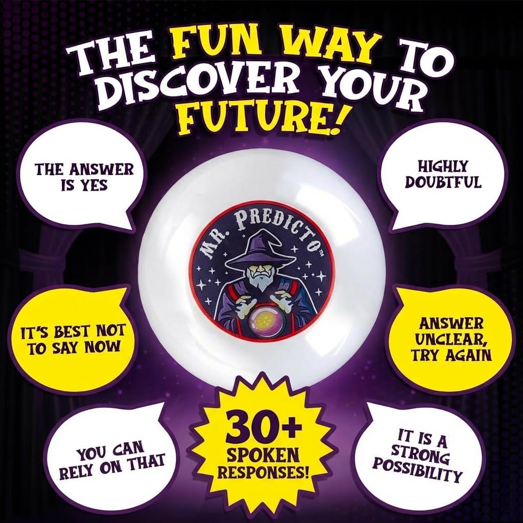 Talking Mr. Predicto Fortune Telling Ball - Ask a Question & He Speaks Your Answer Out Loud - Color Changing Plastic Crystal Ball Toy with 30+ Mystical Responses - Gag Gift for Kids, Teens & Families
