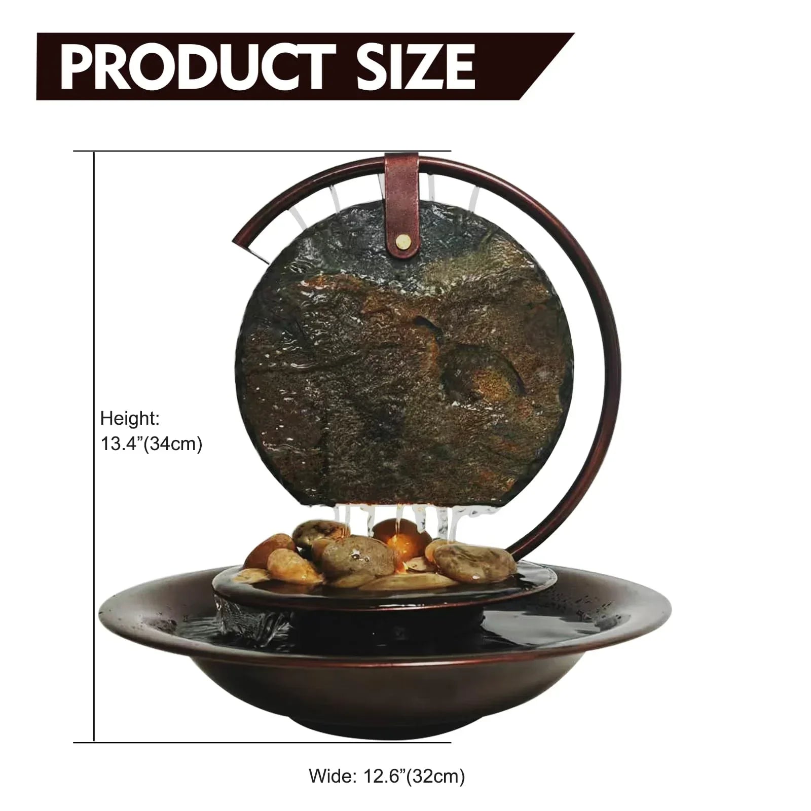 Indoor Tabletop Waterfall Moon Fountain, Home Décor Soothing Rain Sound Meditation Relaxing Fountains, Nature Slate Water Feature with Light for Room Office Desktop Decoration-13 Tall - Unique Gift Market