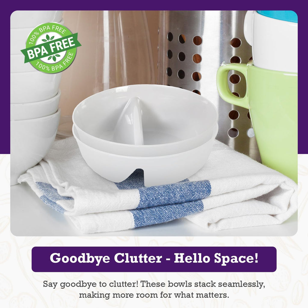 2 Pack - Just Crunch Anti-Soggy Cereal Bowl - Keeps Cereal Fresh & Crunchy | BPA Free | Microwave Safe | Ice Cream & Topping, Yogurt & Berries, Fries & Ketchup and More – White