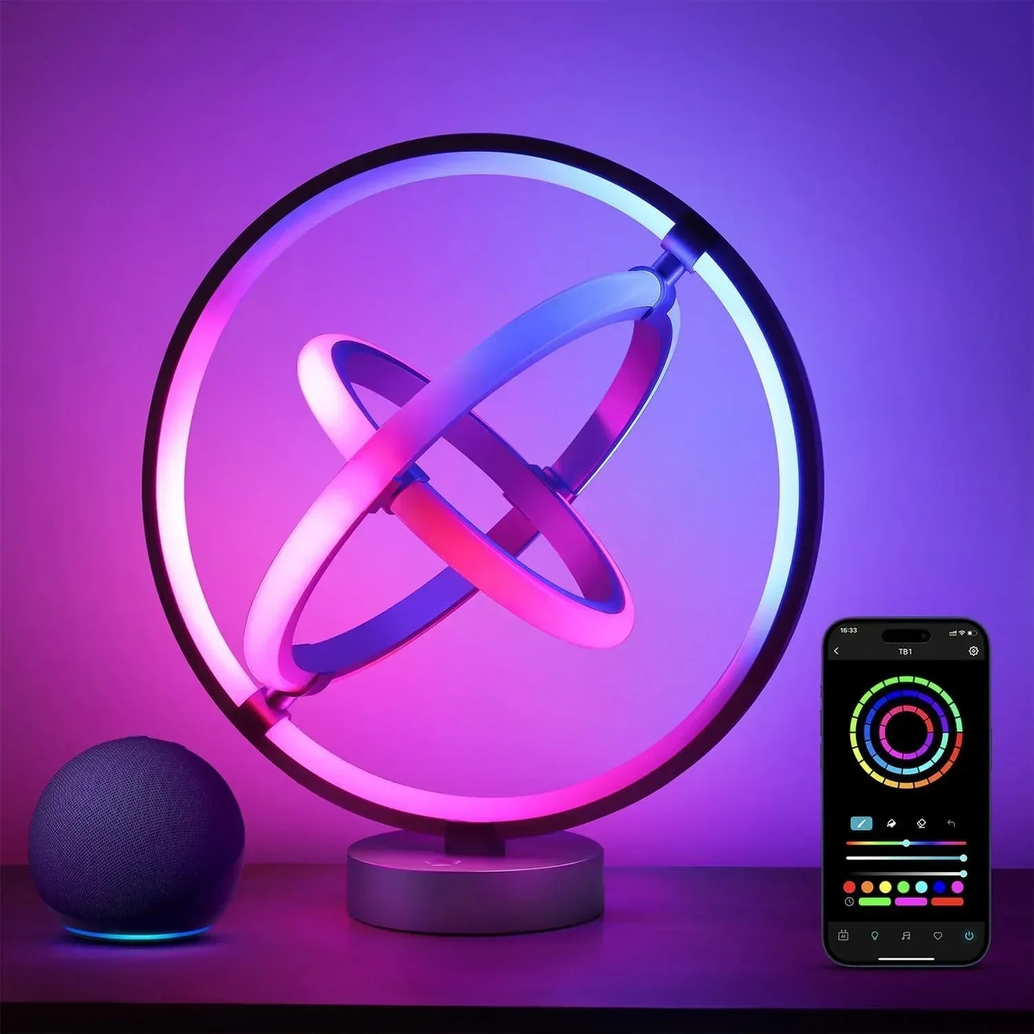 Lepro TB1 AI Smart Table Lamp, RGB+IC Addressable Color Changing Desk Light Alexa Google Home Enable, Music Sync, DIY Endless Scenes, APP Control Cool LED Lamp for Room Decor Ambient Lighting, 2.4 GHz - Unique Gift Market