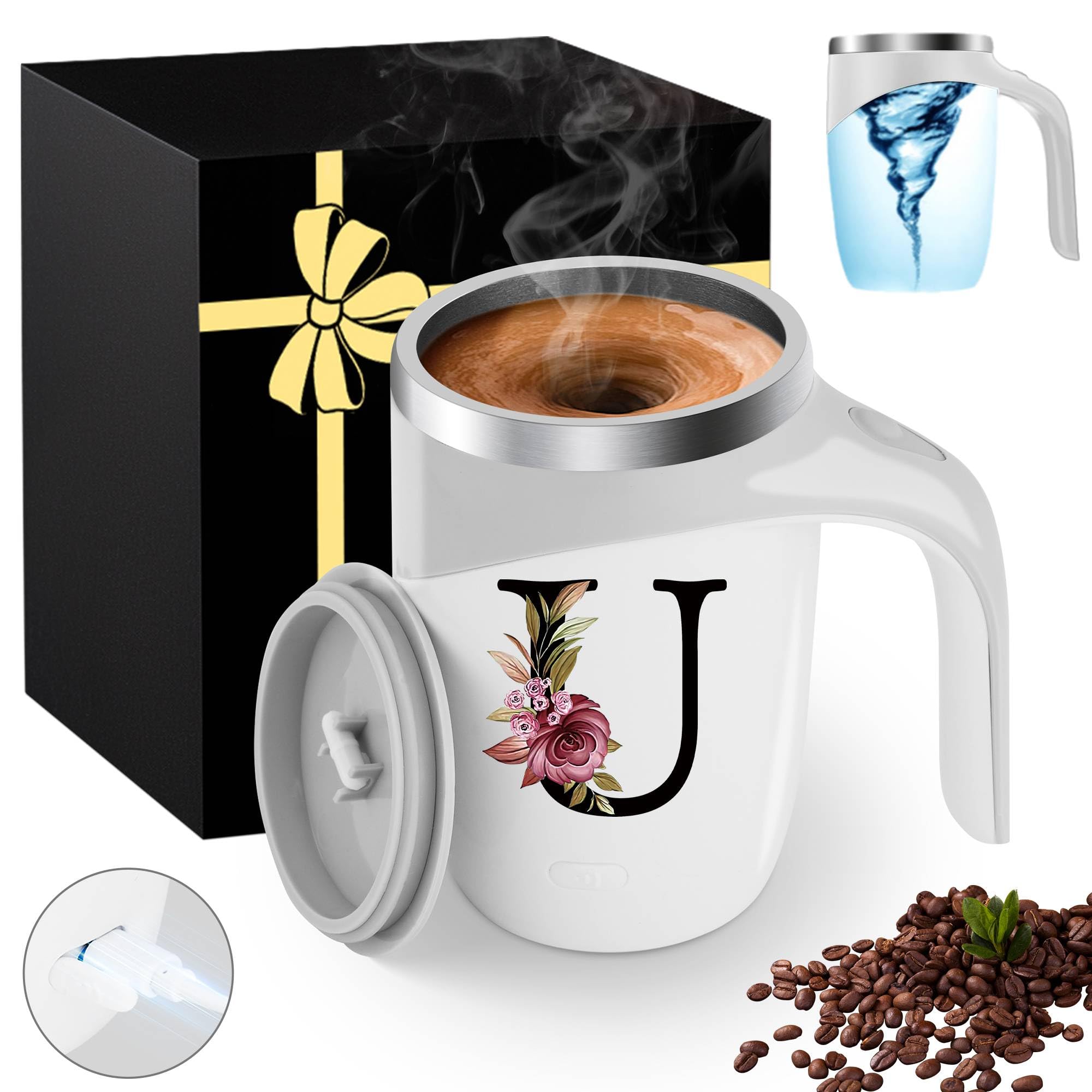 Initial Magnetic Stirring Coffee Mug Stainless Insulated Travel Cup Happy Birthday Personalized Gifts Women Adult Who Have Everything Want Nothing Mom Cool Special Custom Christmas Initial Present,G