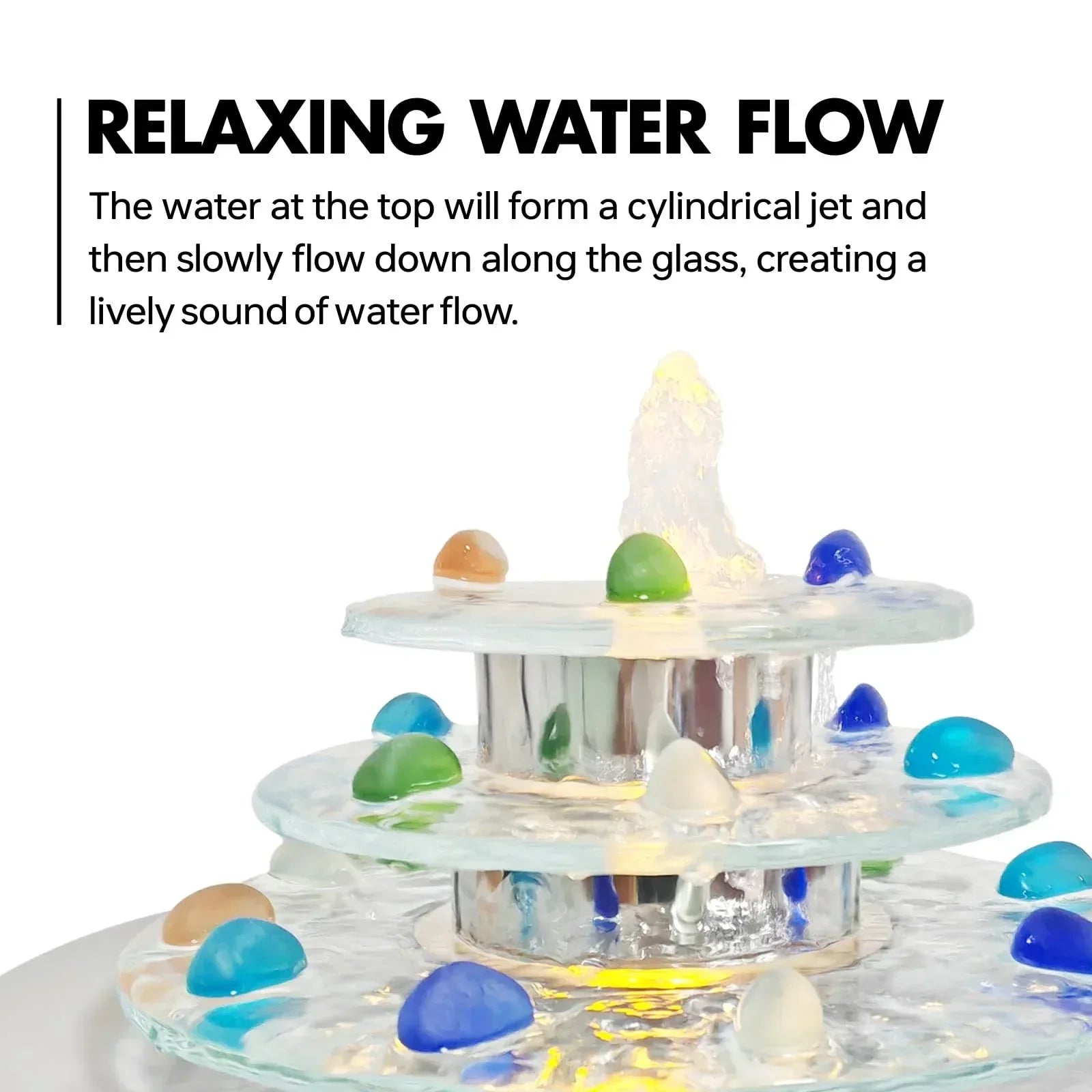 Indoor Tabletop Waterfall Moon Fountain, Home Décor Soothing Rain Sound Meditation Relaxing Fountains, Nature Slate Water Feature with Light for Room Office Desktop Decoration-13 Tall - Unique Gift Market