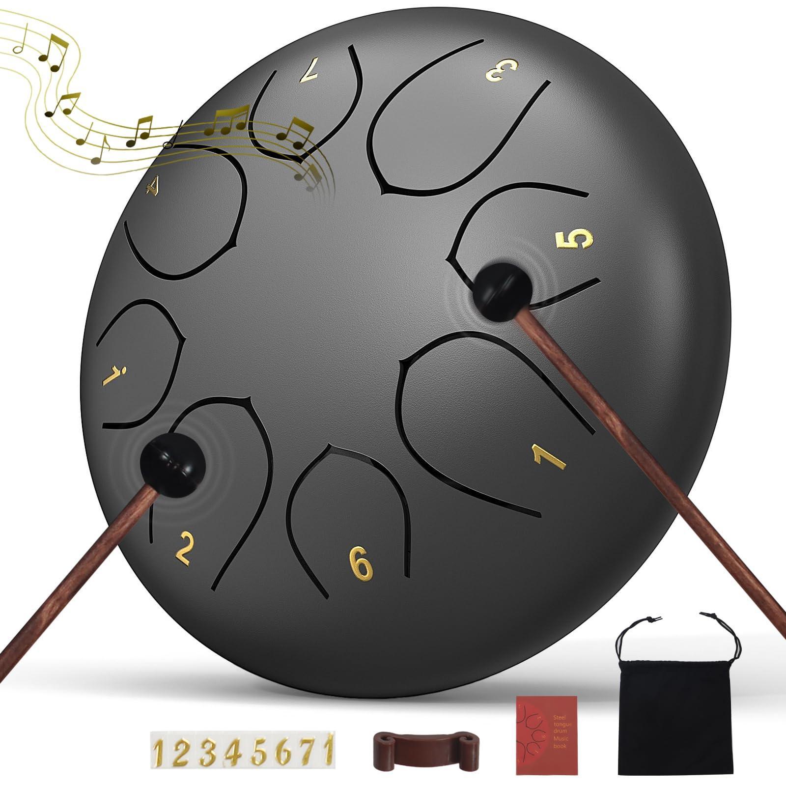 Rain Drum for Outside Garden, 6 Inches 8 Notes Steel Tongue Chakra Drums, Waterproof Meditation Rain Chime, Musical Instruments for Adult Gift with Bag, Music Book, Drum Mallets (Green) - Unique Gift Market