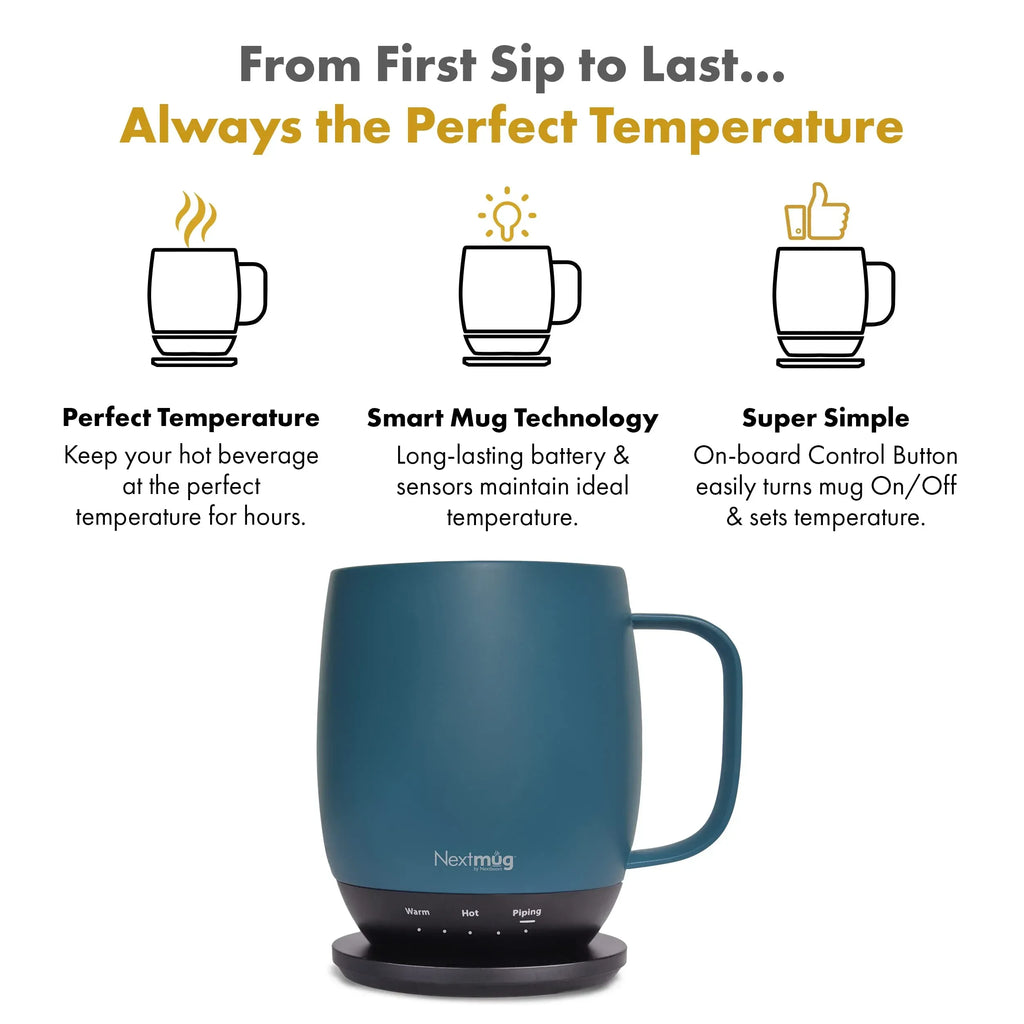 Nextmug - Temperature-Controlled, Self-Heating Coffee Mug (Black - 14 oz.) - Unique Gift Market