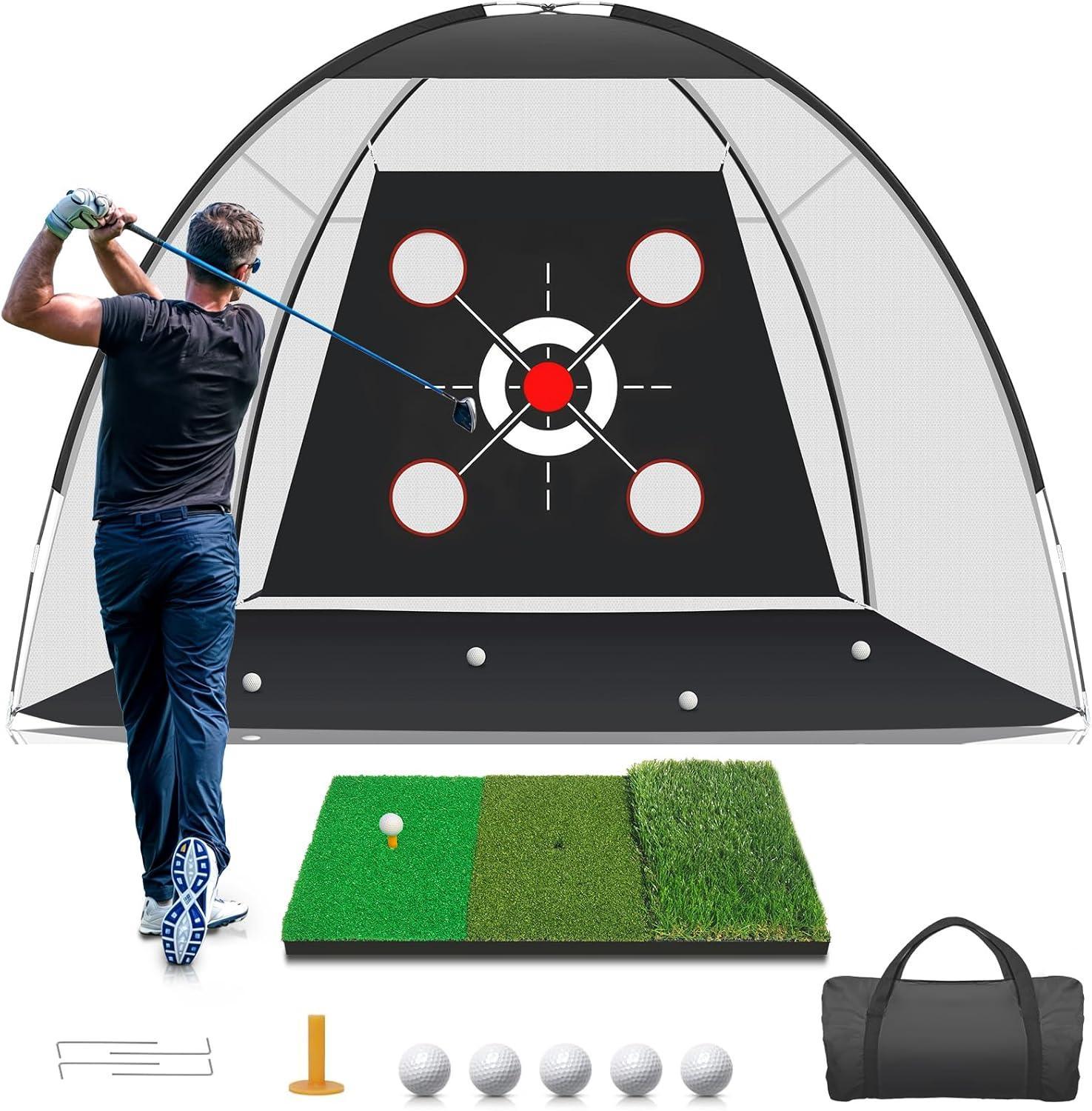 Golf Net with Practice Mat,Golf Hitting Aid Nets 10x7FT for Backyard Driving Chipping Training Swing with Target Mat Balls for Outdoor Indoor，Gifts for Men Dad Him and Golfer - Unique Gift Market