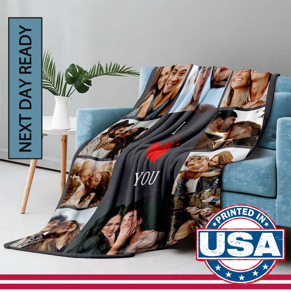 DayOfShe Ships Next Day, Personalized Photo Blankets for Girlfriend Gifts Mom Gifts, Custom Wife Blankets with Picture Flannel Throw Blanket for Boyfriend Couples Gifts