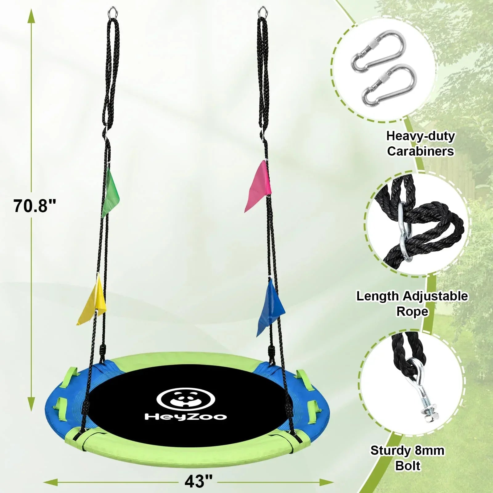 43 Inch Tree Swing, 900lbs Weight Capacity Saucer Swing Sets for Kids & Adults, with 360 Degree Swivel and Adjustable Hanging Strap, Green and Blue - Unique Gift Market