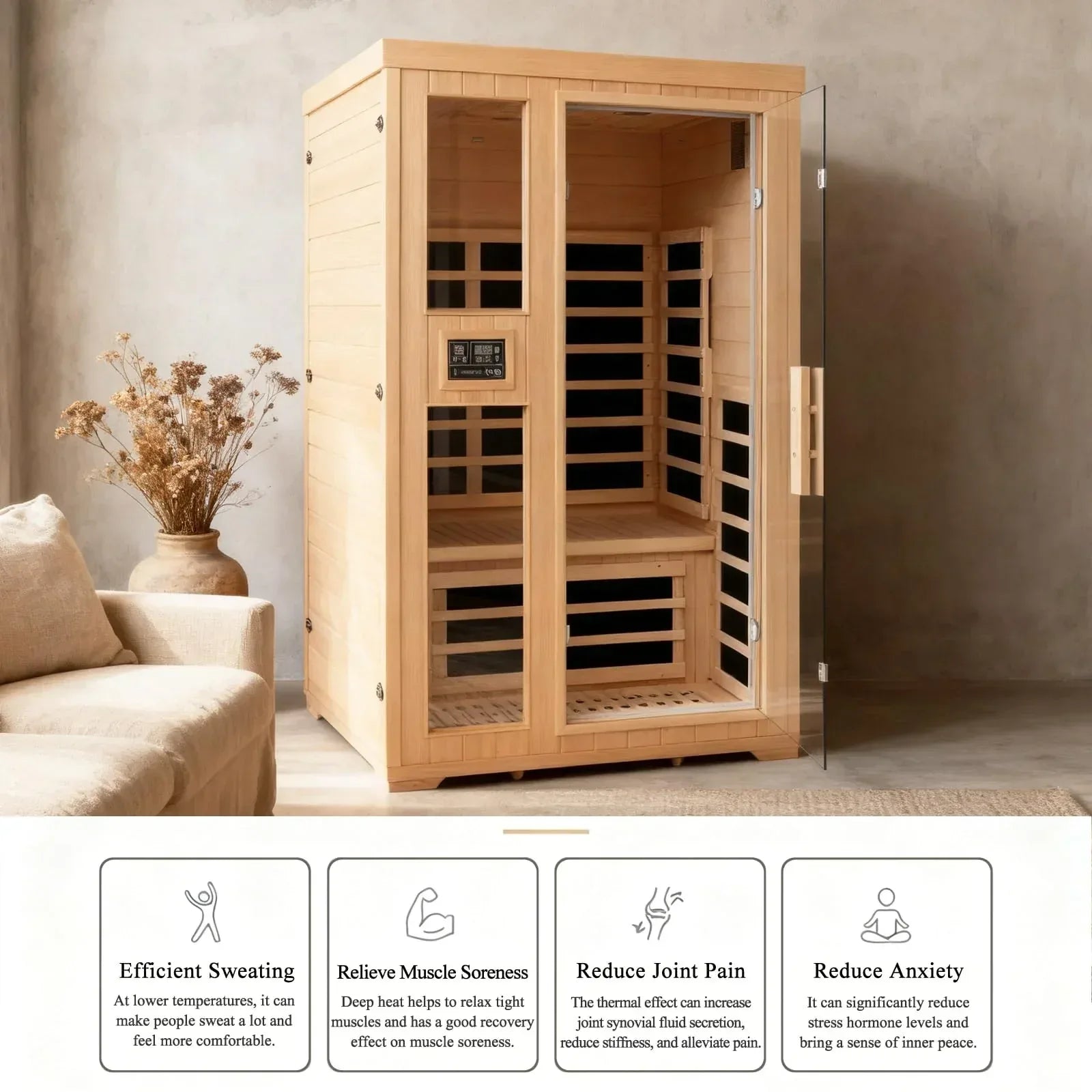 Far Infrared Sauna for 1 Person - 1050W Fast Heating, Canadian Hemlock Wood Home Sauna with Bluetooth Speaker, Chromotherapy & Oxygen Ionizer Easy Assembly Indoor Sauna for Relaxation, Detox, Home Gym - Unique Gift Market