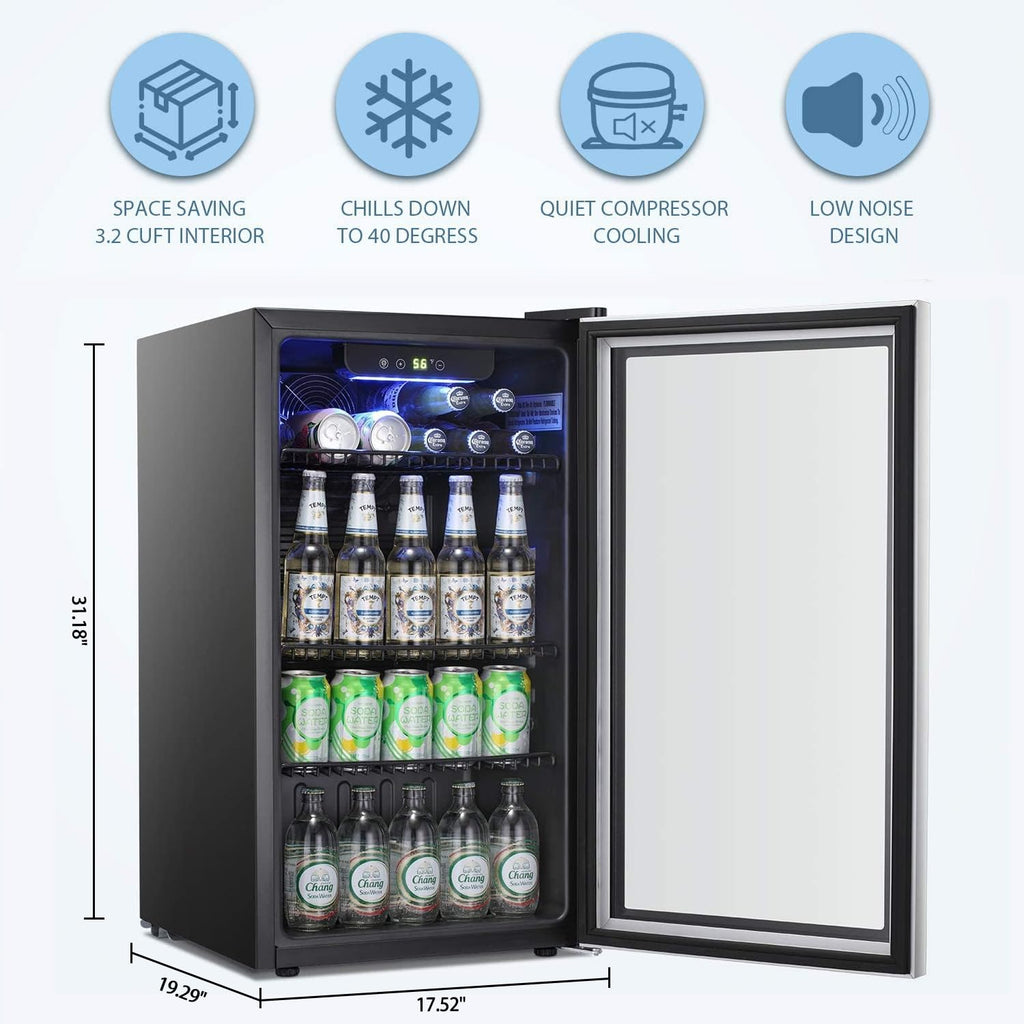 Antarctic Star 18L Beverage Refrigerator Cooler 24Can, Mini Fridge with Quiet Compressor, LED Light,Freestanding Small Fridge with Electronic Temperature Control for Home and Bar(40-61 ℉)