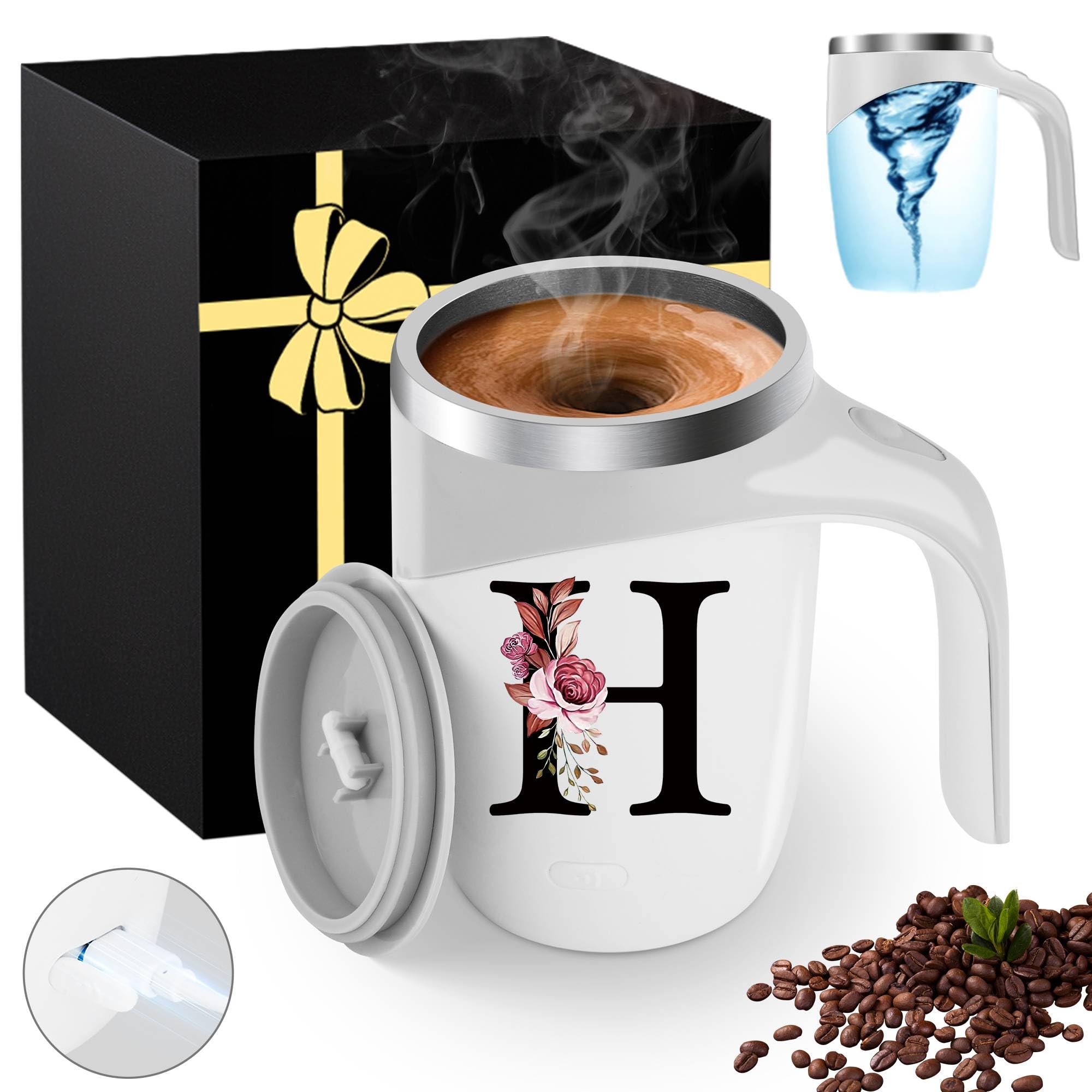 Initial Magnetic Stirring Coffee Mug Stainless Insulated Travel Cup Happy Birthday Personalized Gifts Women Adult Who Have Everything Want Nothing Mom Cool Special Custom Christmas Initial Present,G
