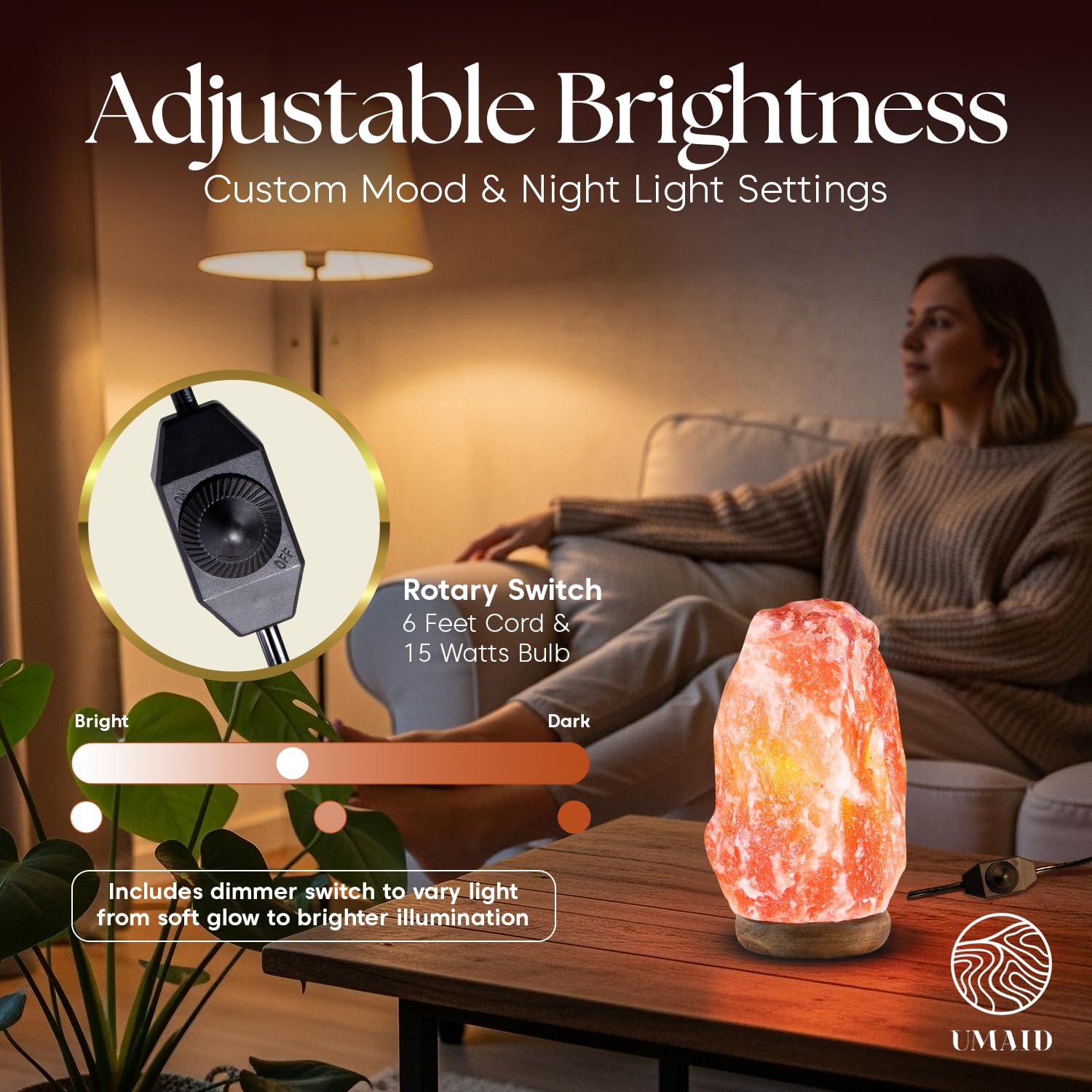 UMAID Himalayan Salt Lamp Bowl with 6 Massage Balls – Dimmable Natural Pink Rock Salt Lamp for Relaxation, Meditation,Yoga, Spa, Office, Bedroom, Wellness, Home Decor, and Unique Gift