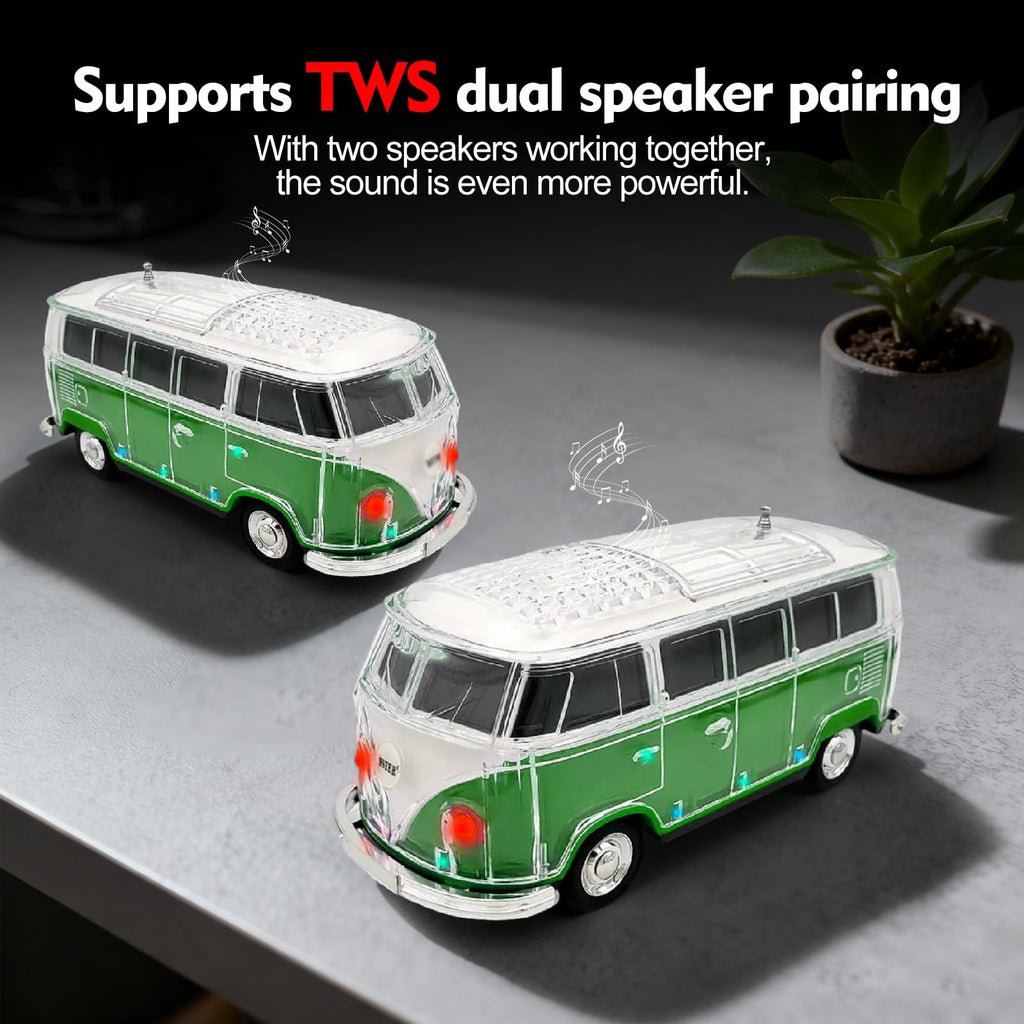 Mini Bus Bluetooth Speaker with Microphone, Portable Speaker Bluetooth, Small Speakers Bluetooth Wireless, LED Light, USB/TF, Car Design, Gift for Men, Men Birthday Gift Ideas (Green)