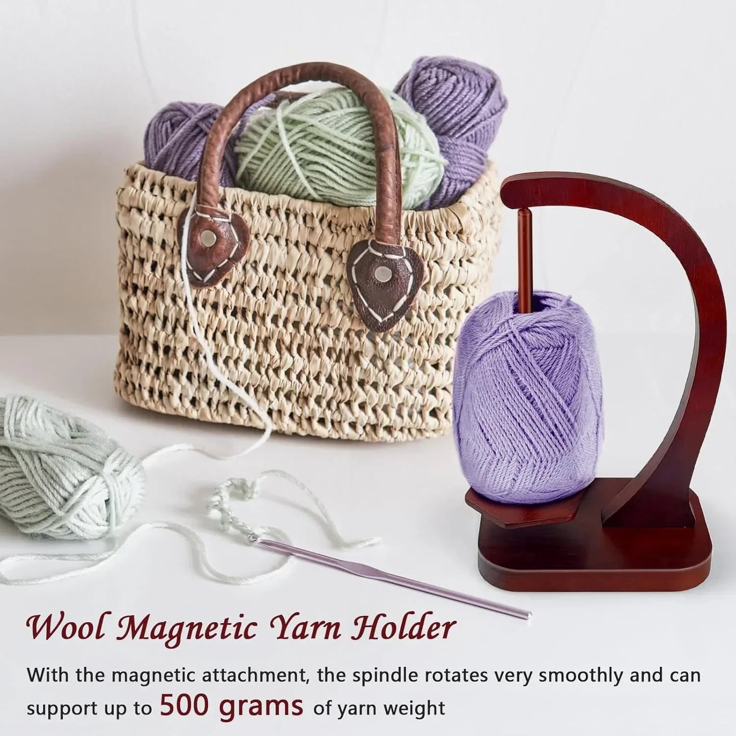JUCPASH Yarn Holder for Crocheting and Knitting, Wooden Yarn Spinner with Magnetic Rotating Mechanism and Anti-Slip Pads, Crochet Accessories Birthday Gifts for Women Mom Wife Grandma Mother (Brown) - Unique Gift Market