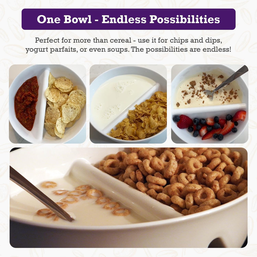 2 Pack - Just Crunch Anti-Soggy Cereal Bowl - Keeps Cereal Fresh & Crunchy | BPA Free | Microwave Safe | Ice Cream & Topping, Yogurt & Berries, Fries & Ketchup and More – White