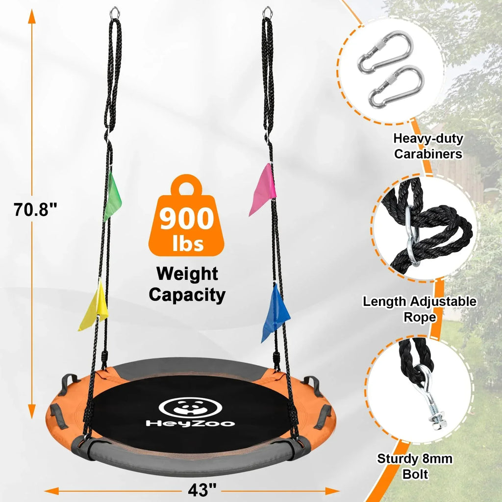 43 Inch Tree Swing, 900lbs Weight Capacity Saucer Swing Sets for Kids & Adults, with 360 Degree Swivel and Adjustable Hanging Strap, Green and Blue - Unique Gift Market