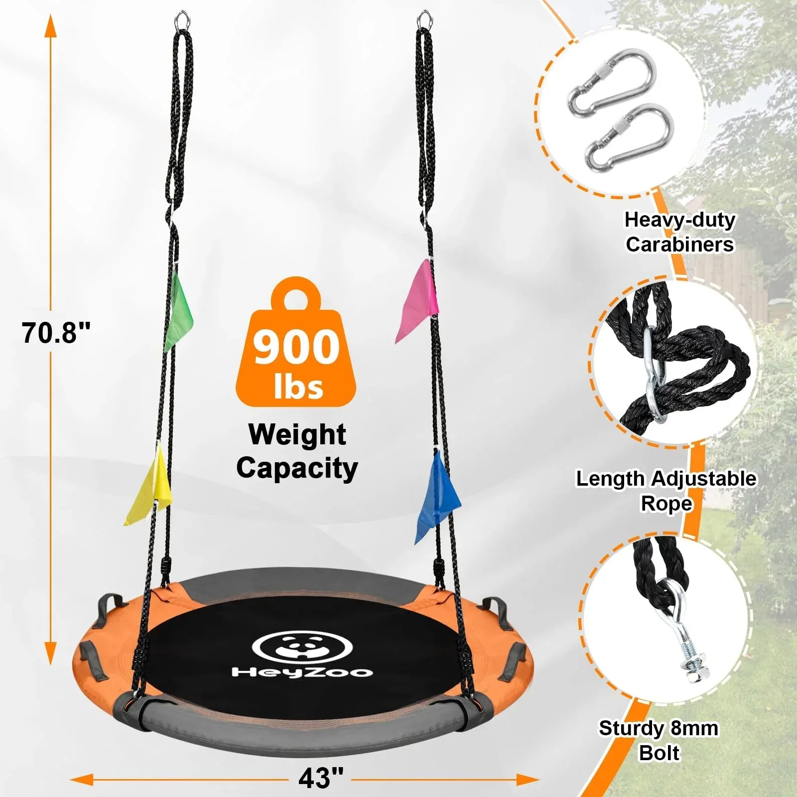 43 Inch Tree Swing, 900lbs Weight Capacity Saucer Swing Sets for Kids & Adults, with 360 Degree Swivel and Adjustable Hanging Strap, Green and Blue - Unique Gift Market