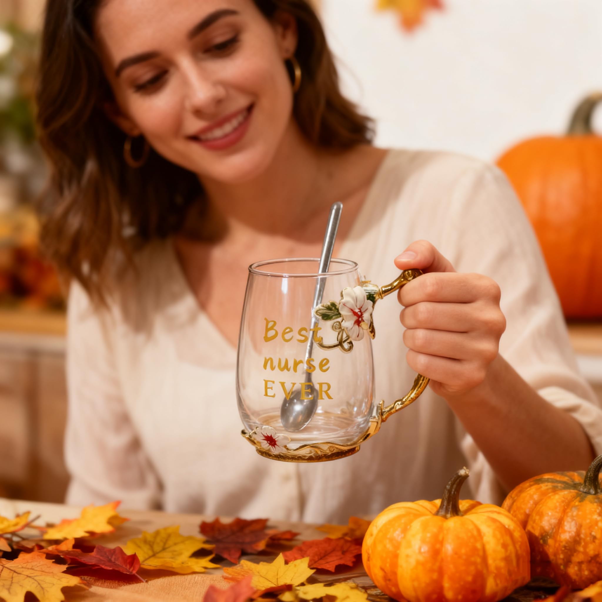 Best Gifts For Women Mom Blue Glass Coffee Tea Mug Unique Birthday Christmas Gift For Women Who Have Everything, Gift For Her Tea Cup with Spoon Sets (Blue-Tal)