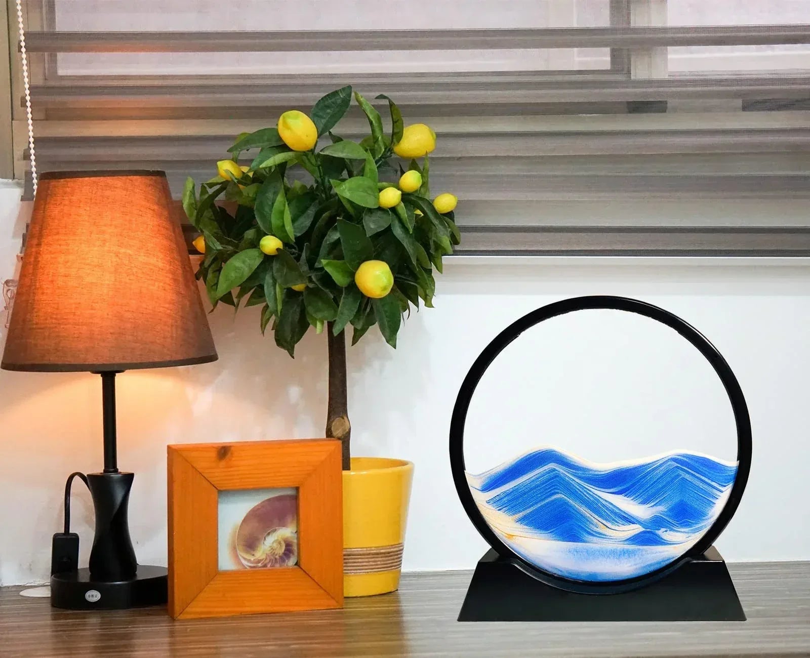 Moving Sand Art Picture - Sand Art Liquid Motion 3D Deep Sea Sandscape, Round Glass Frame Display Flowing Sand Relaxing Toy for Desktop Home Office Work Ocean Decor(Black, 7") - Unique Gift Market