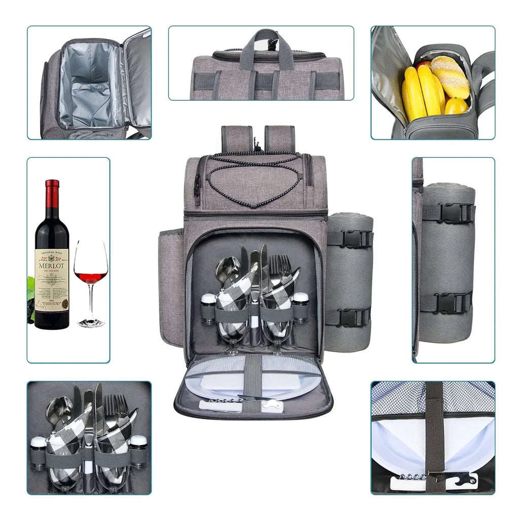 Hap Tim Picnic Basket Backpack for 2 Person with 2 Insulated Cooler Compartment, Wine Holder, Fleece Blanket, Cutlery Set, Wedding Gifts for Couples, Bridal Shower Gifts, Engagement Gifts - Unique Gift Market