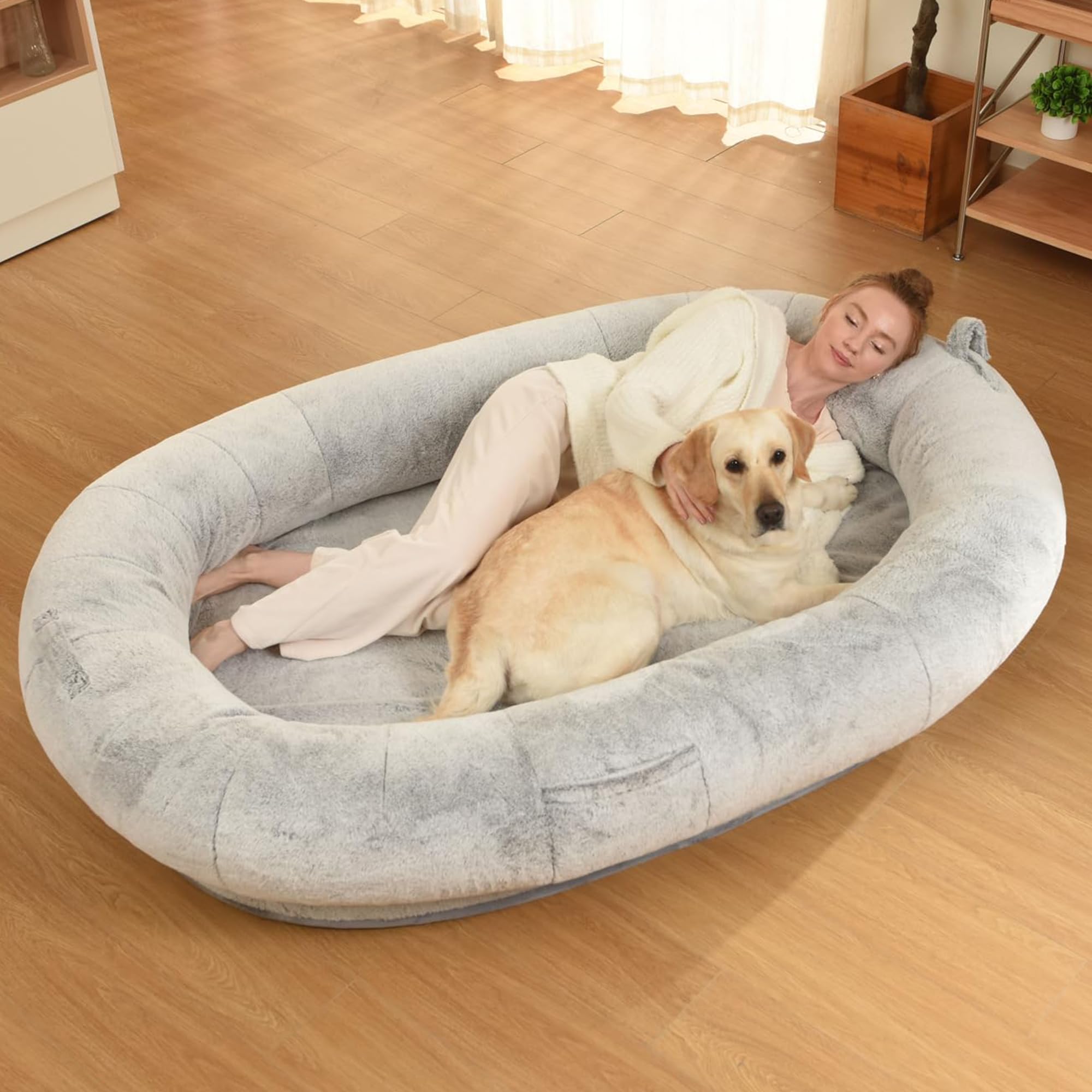 Giant Human Dog Bed for Adults and Pets, 74"x50"x12" Durable Memory Foam for Full-Body Comfort, Waterproof & Machine Washable Cover, Family Shared Lounger for Any Room, Grey