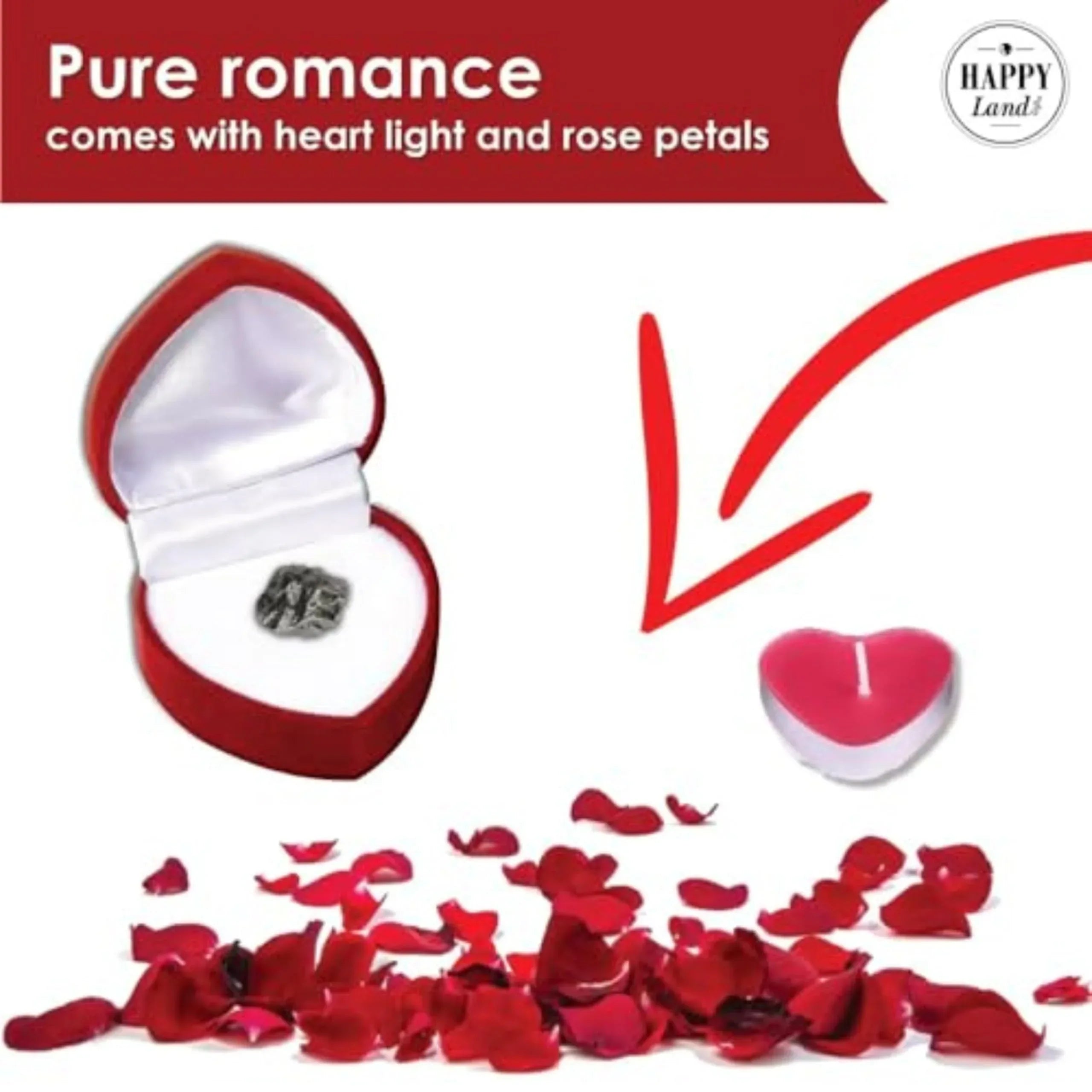happylandgifts® Romantic Gift Set | Shooting Star | Unusual Gift | Real Meteorite in Red Heart Box | Tea Light | Rose Petals | Certificate Roll | Meteor Gifts - Unique Gift Market