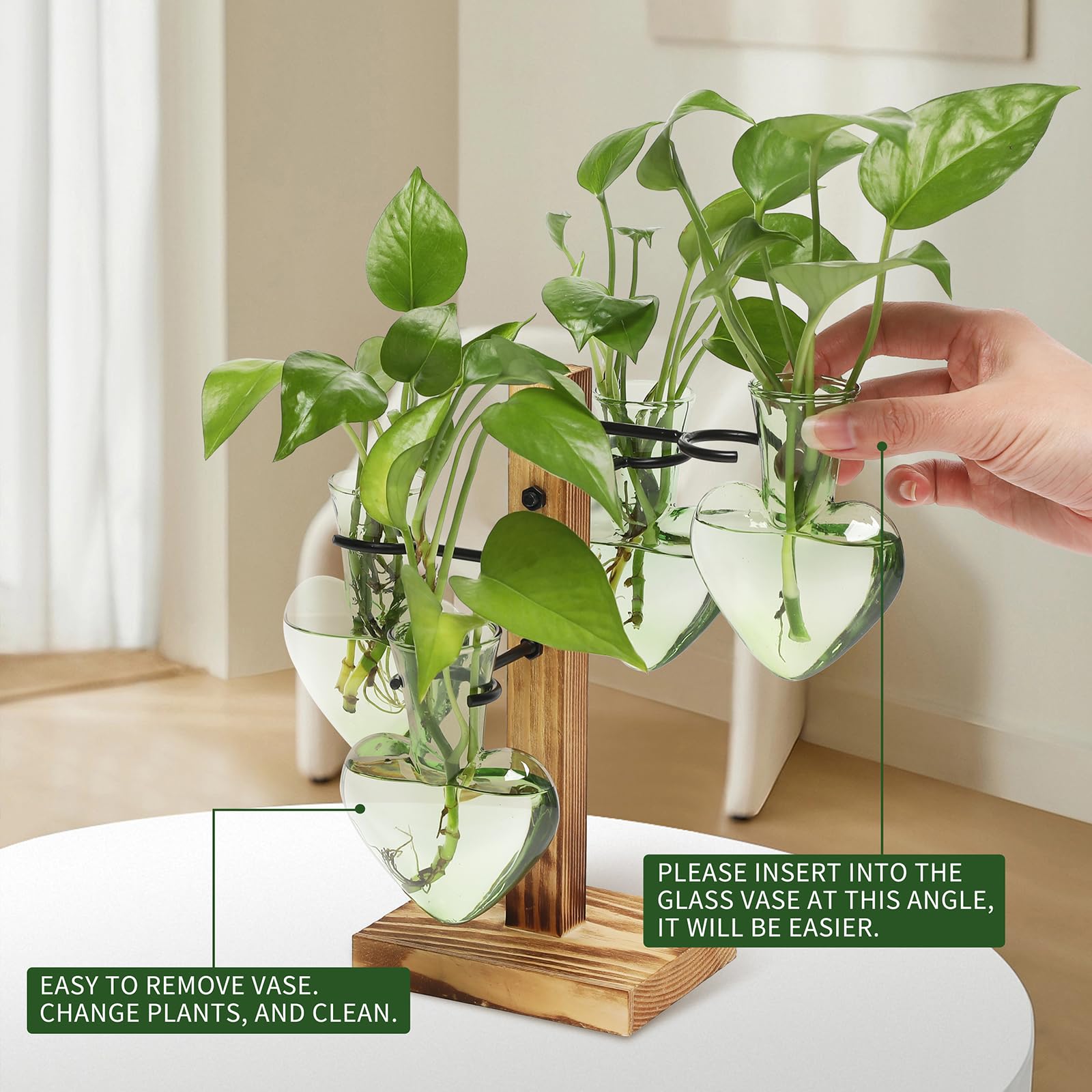 Plant Terrarium Propagation Stations with Wooden Stand, Glass Vase for Indoor Hydroponics Home Garden Office Decoration Gift for Women - 4 Love Bulb Vase