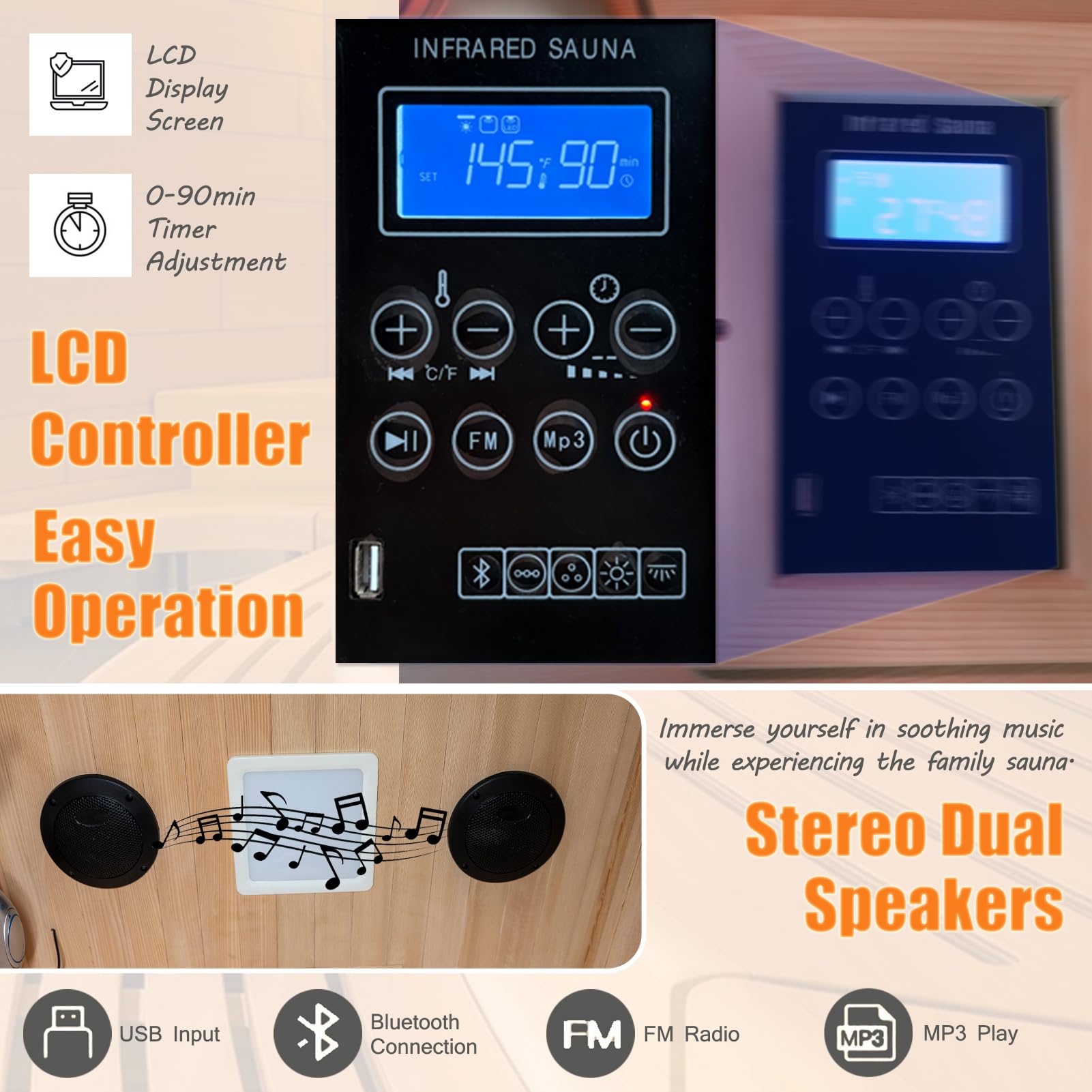 Far Infrared Sauna for 1 Person - 1050W Fast Heating, Canadian Hemlock Wood Home Sauna with Bluetooth Speaker, Chromotherapy & Oxygen Ionizer Easy Assembly Indoor Sauna for Relaxation, Detox, Home Gym