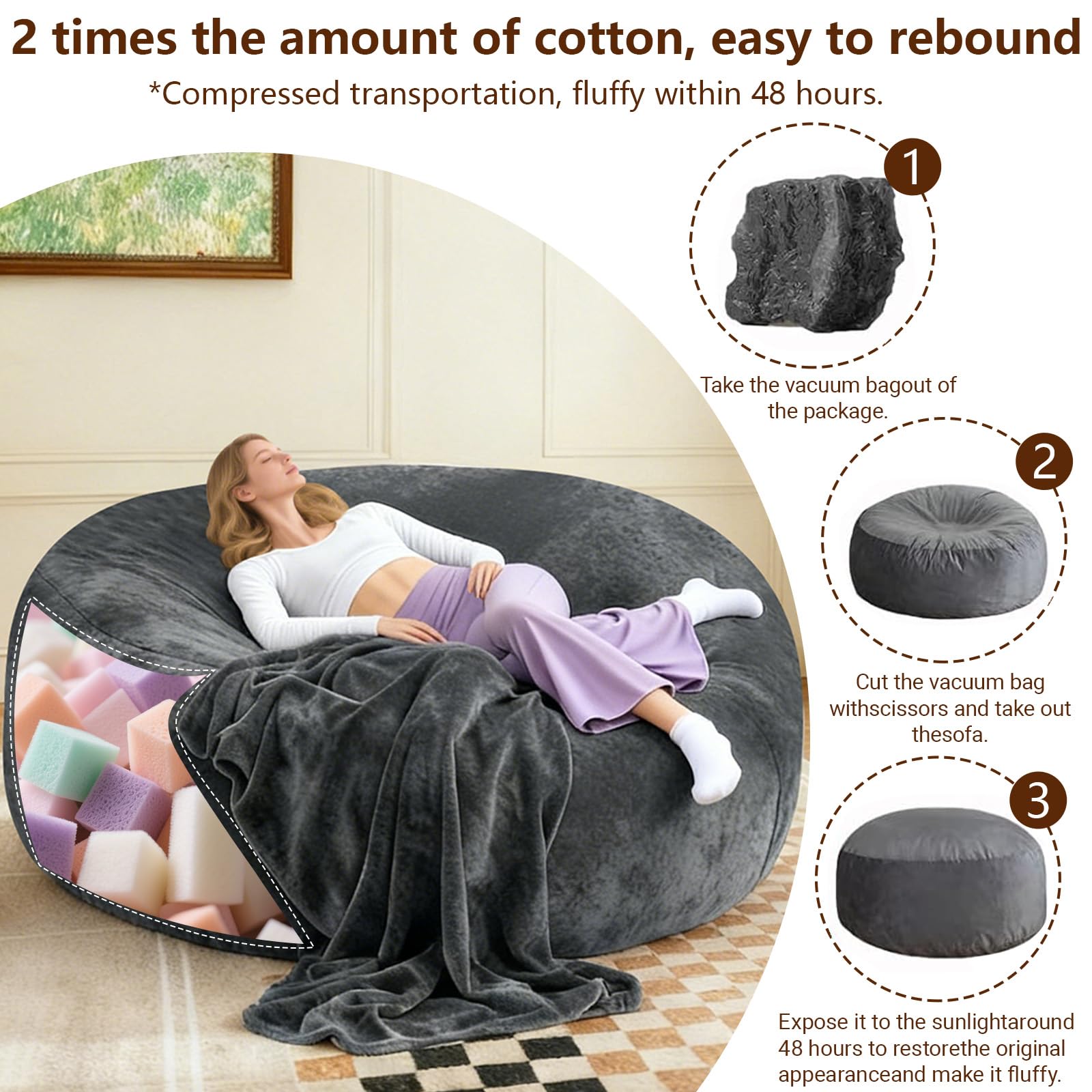 Big Beanbag Chairs for Adults ，6FT Bean Bag Chair with Filler Memory Foam Chair Super Soft Plush, Living Room Furniture, Suitable for bedrooms, Comfy Lounge Reading Chairs Birthday Gifts for Women Mom - Unique Gift Market